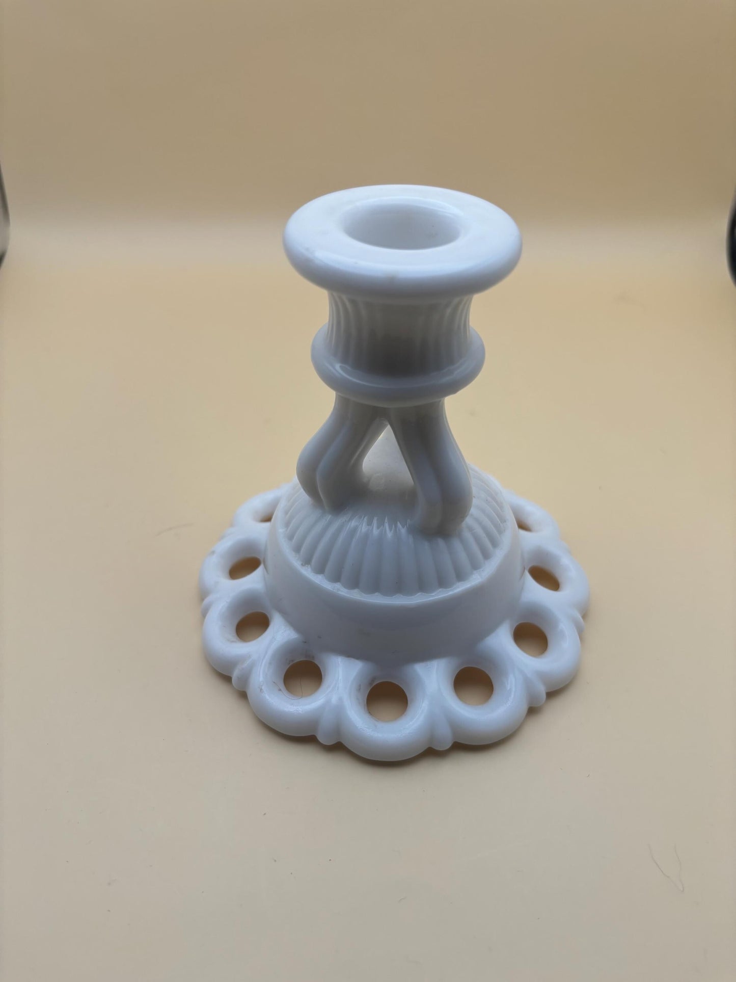 Vintage Westmoreland Scalloped Milk Glass Candle Stick Holder Lover Antiques and Vintage