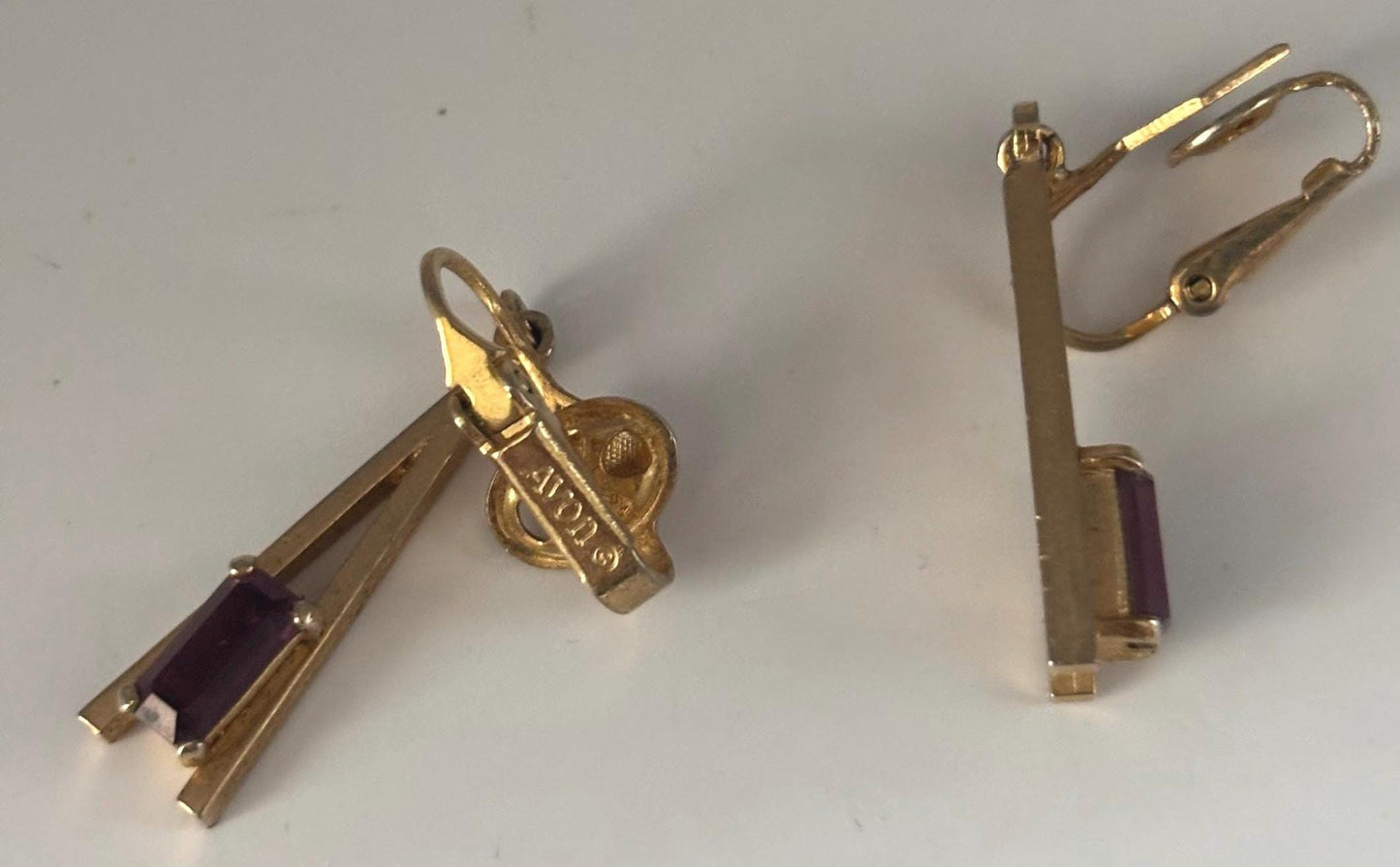 Vintage Avon Amethyst Stone & Gold Earrings Lover Antiques and Vintage