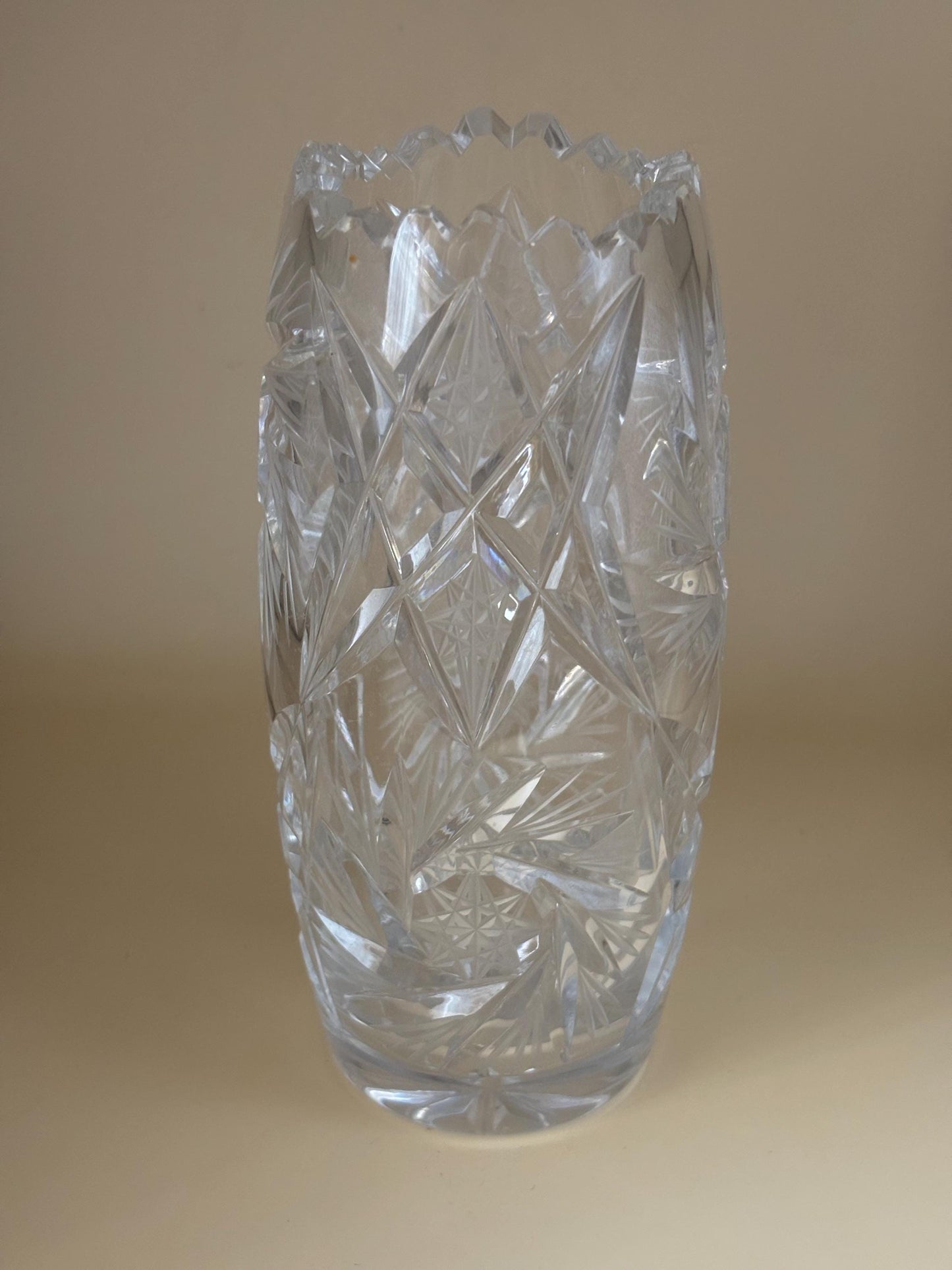 Antique Sawtooth Crystal Bud Vase, Bohemian Star Cut Glass, Lover Antiques and Vintage