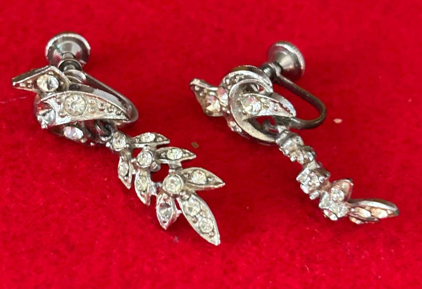 Bird and Leaf Rhinestone Silver Earrings