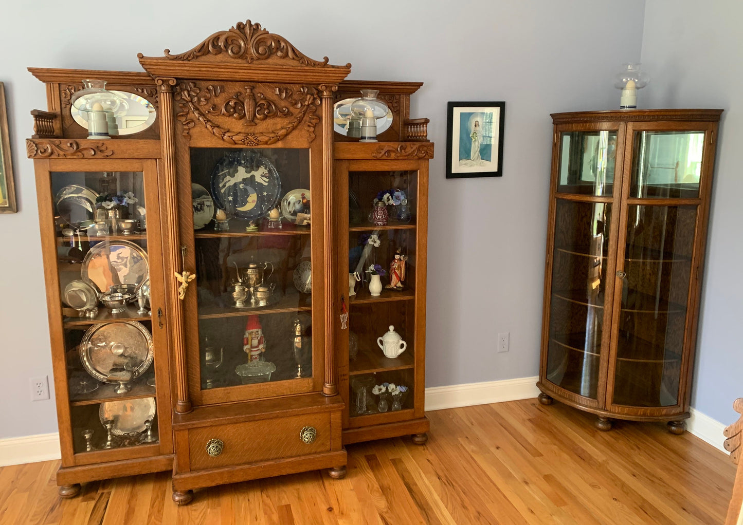 Antique Quarter Sawn Oak Triple Library Bookcase Early 1900’s Spectacular Piece Wavy Glass Bookshelf Lover Antiques and Vintage