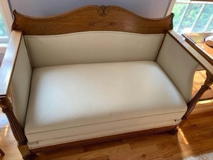 Antique Oak Carved Cream Loveseat with Pull Out Trundle Bed Lover Antiques and Vintage