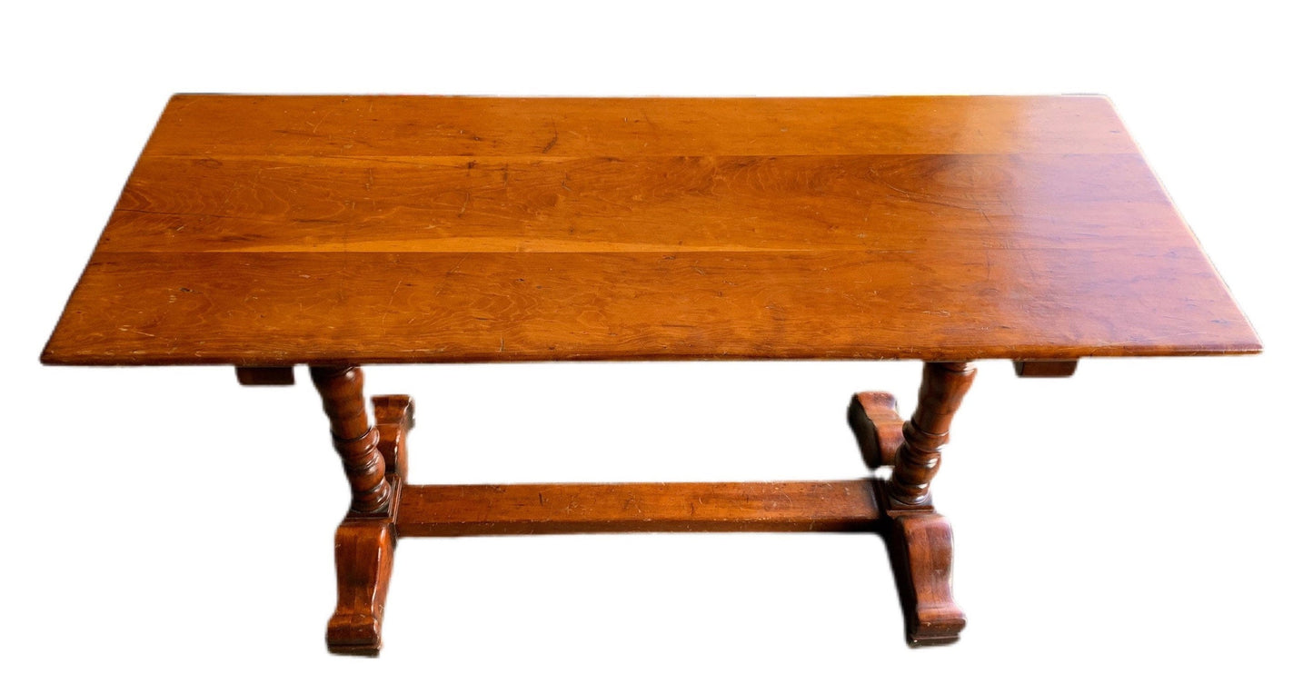 Antique Trestle Library Wood Table, Maple Wood Table, Desk, Vintage Maple Library Trestle Table, Lover Antiques and Vintage