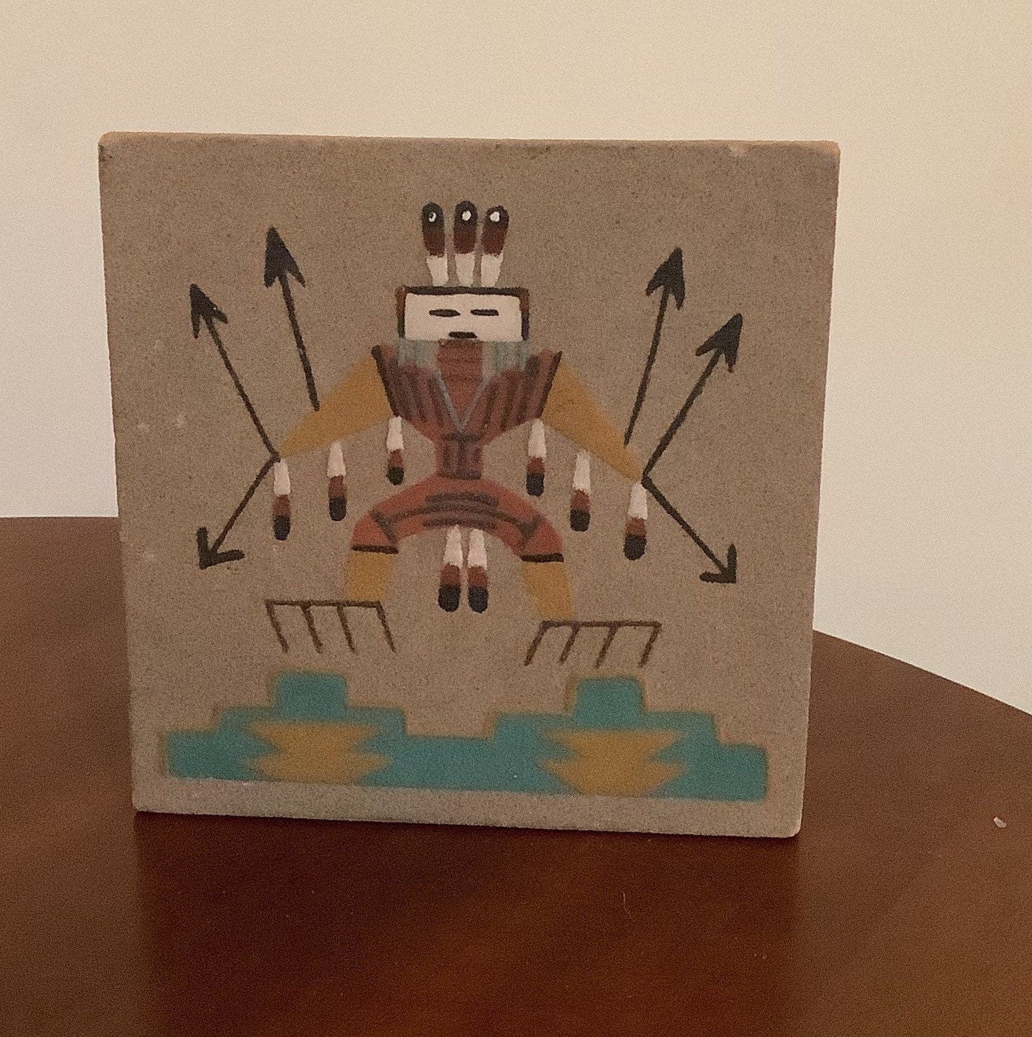 Vintage Navajo Sand Art Signed by Ernest Hunt of New Mexico Southwestern Artwork Southwest Lover Antiques and Vintage