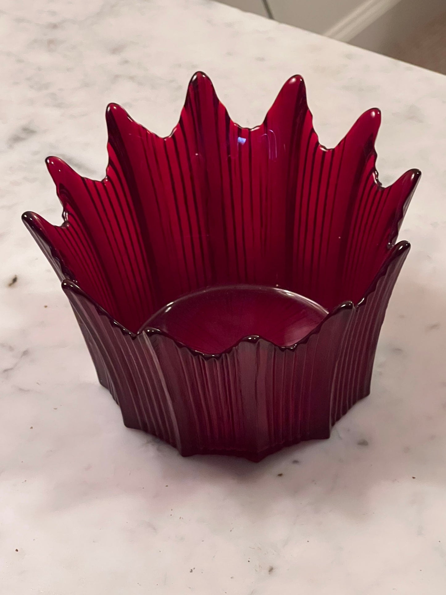 Fostoria Heirloom Red Ruby Glass Handkerchief Bowl Mid Century Modern