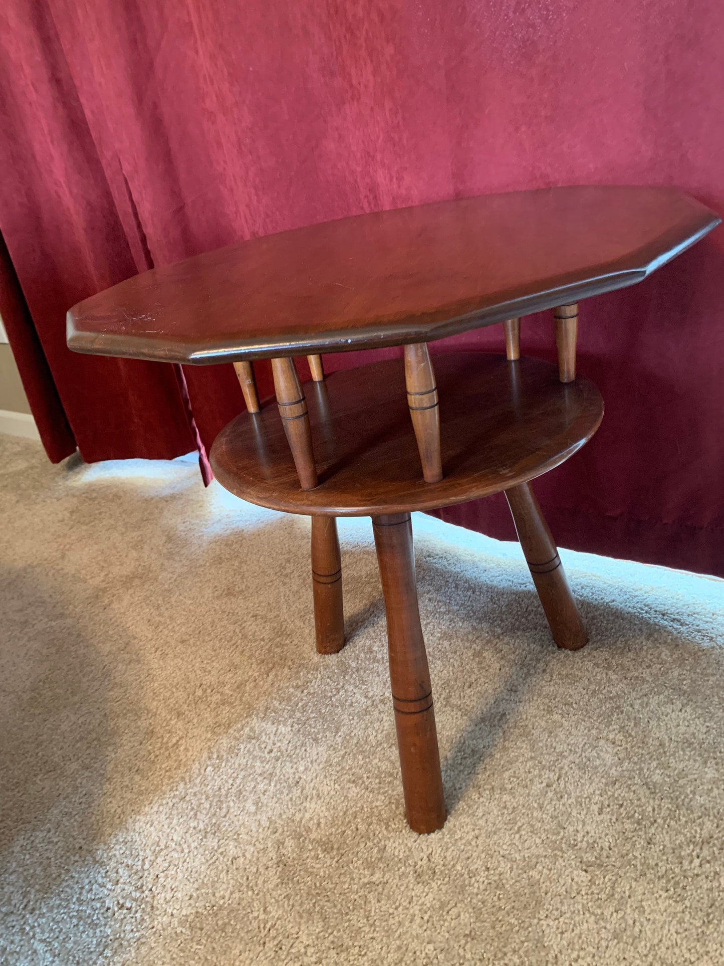 Mid Century Modern Vermont Maple Two Tiered Table