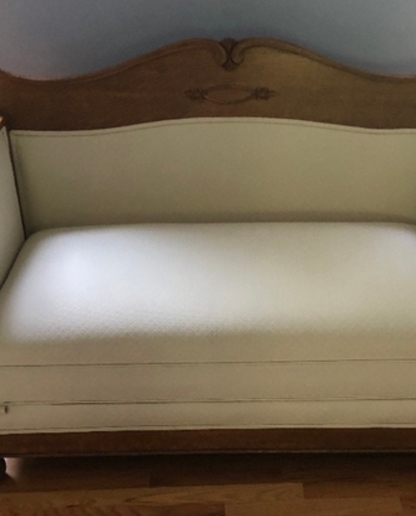 Antique Oak Carved Cream Loveseat with Pull Out Trundle Bed Lover Antiques and Vintage