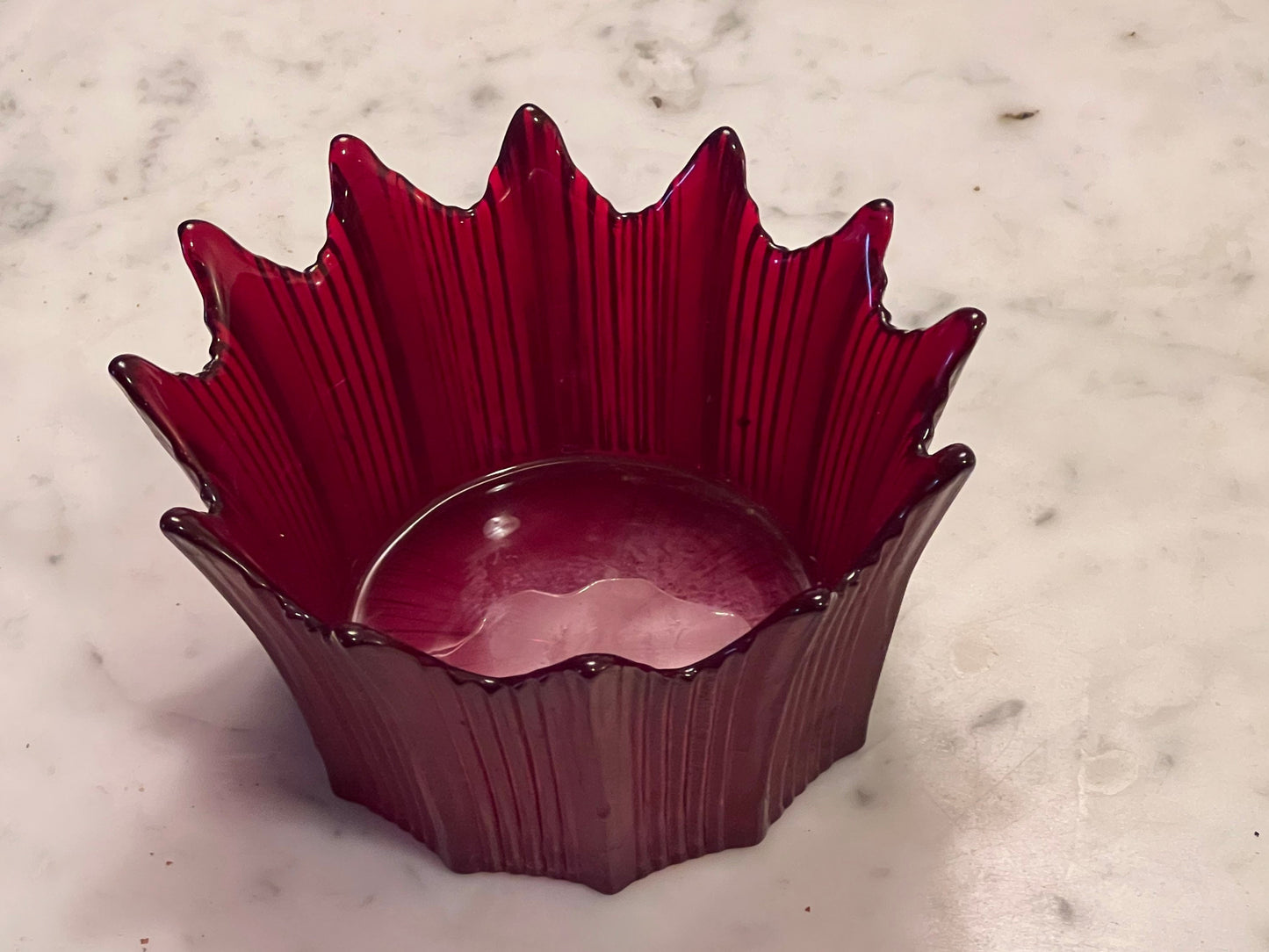 Fostoria Heirloom Red Ruby Glass Handkerchief Bowl Mid Century Modern