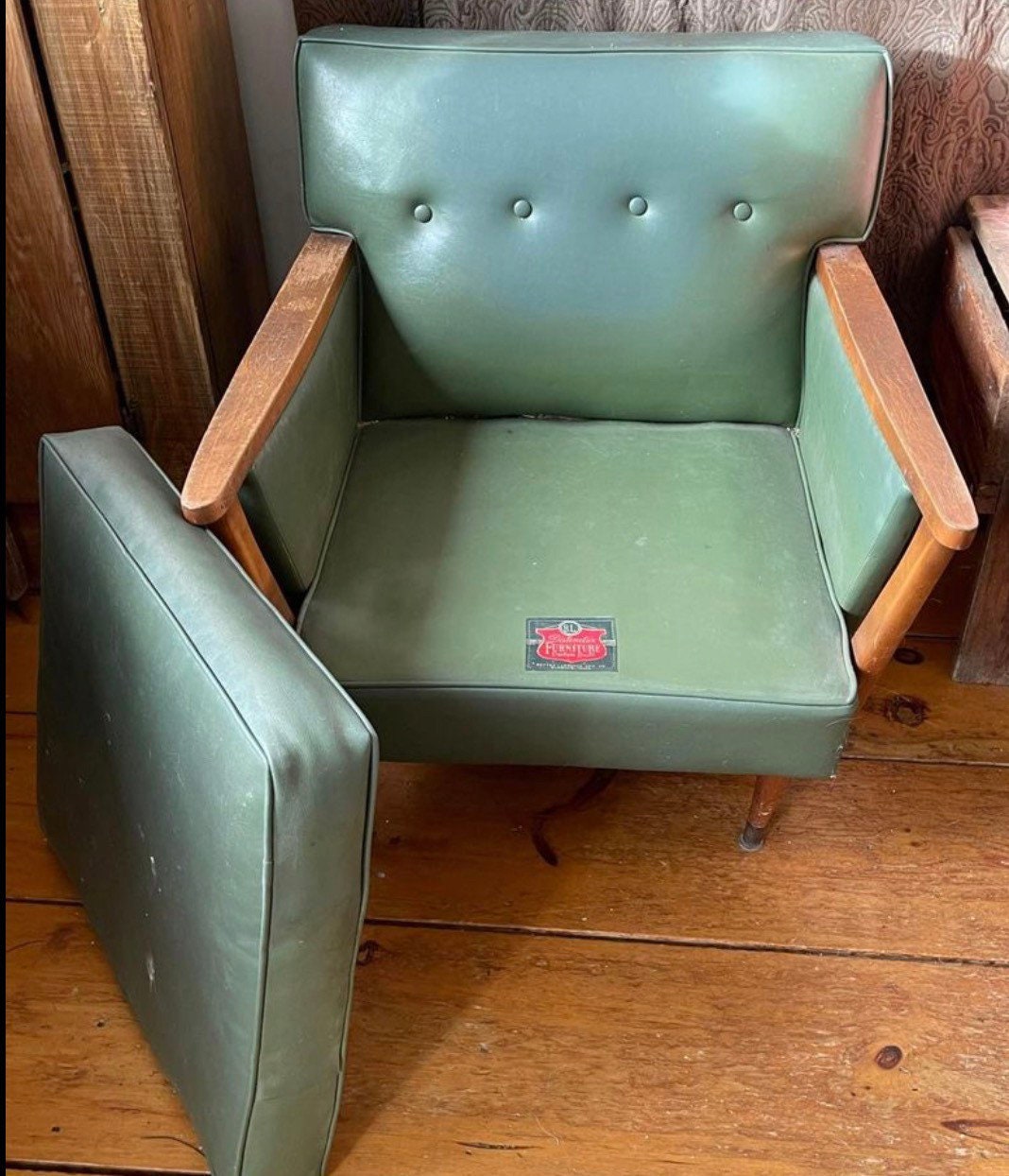 Vintage Bettez-Laroche BL Distinctive Chair Mid Century Modern Green Leather Furniture Custom Built Lover Antiques and Vintage