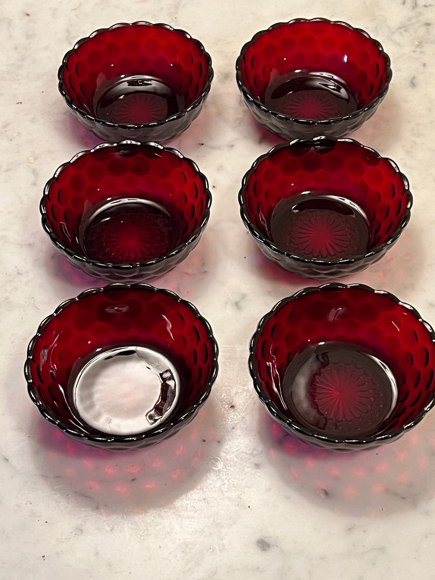 Ruby Red dessert cups set of 6 4.5” wide x 2” tall glass art artwork