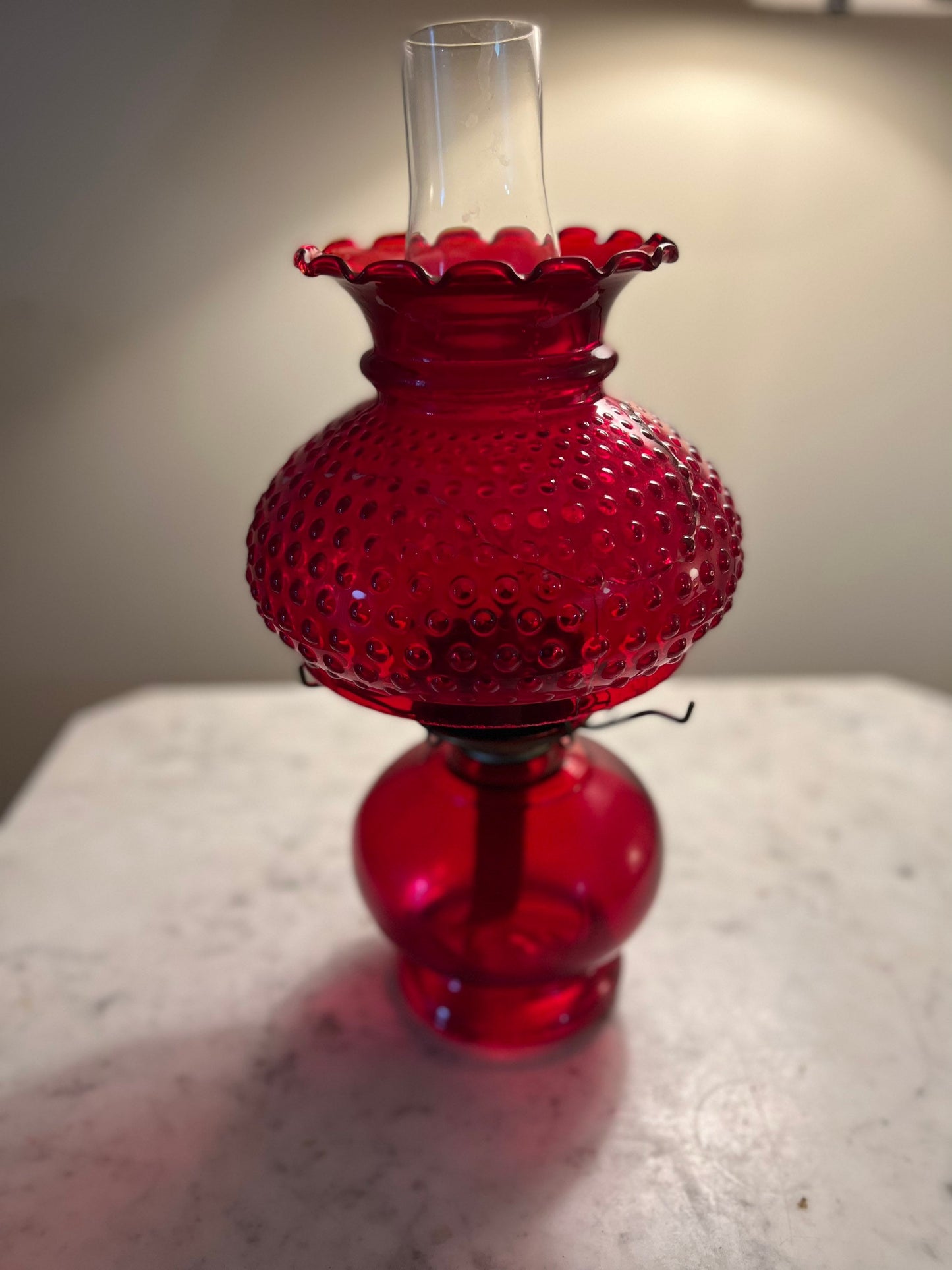 Vintage Fenton Ruby Red Hobnail Glass Lamp Lover Antiques and Vintage