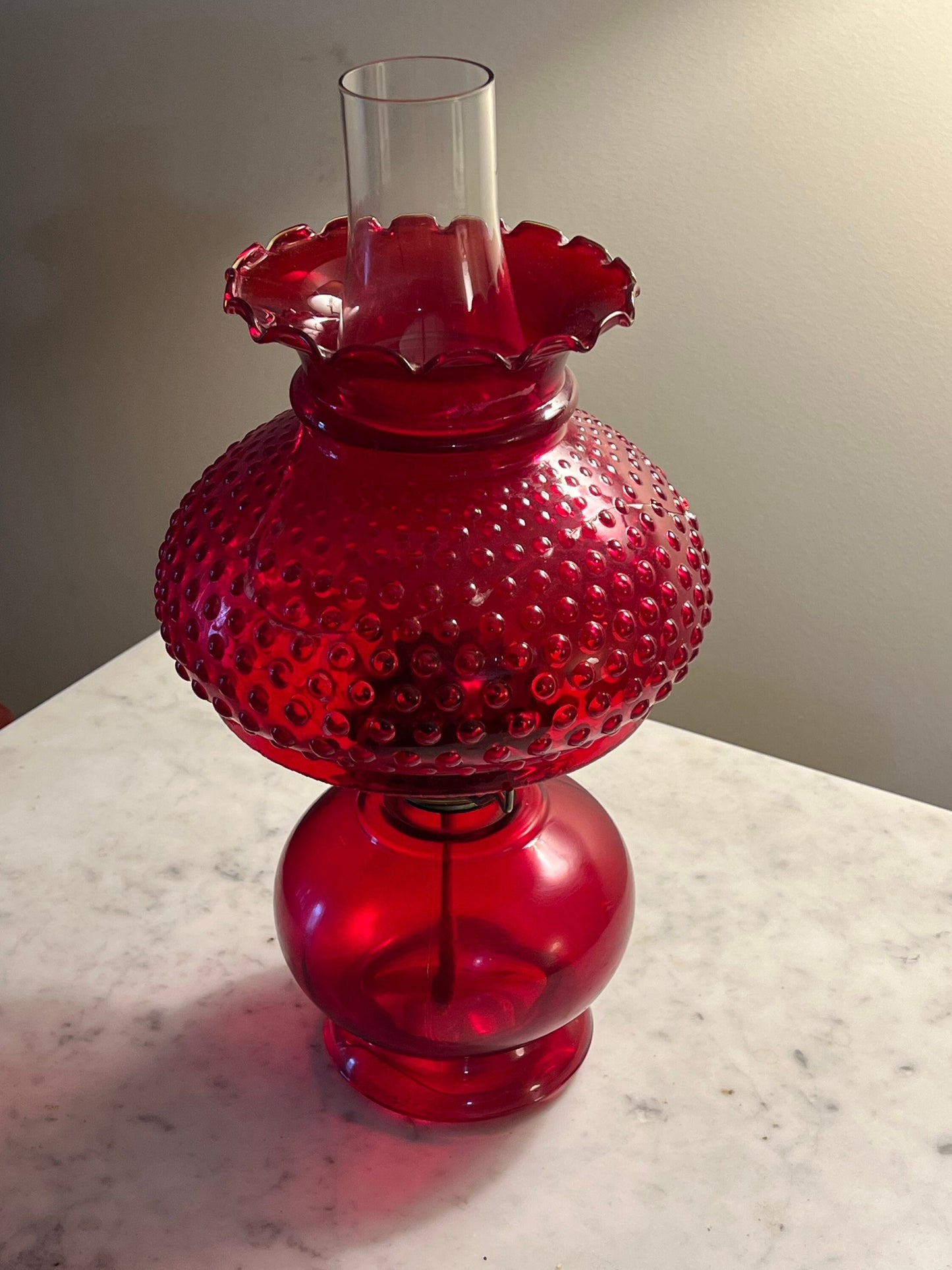 Vintage Fenton Ruby Red Hobnail Glass Lamp Lover Antiques and Vintage