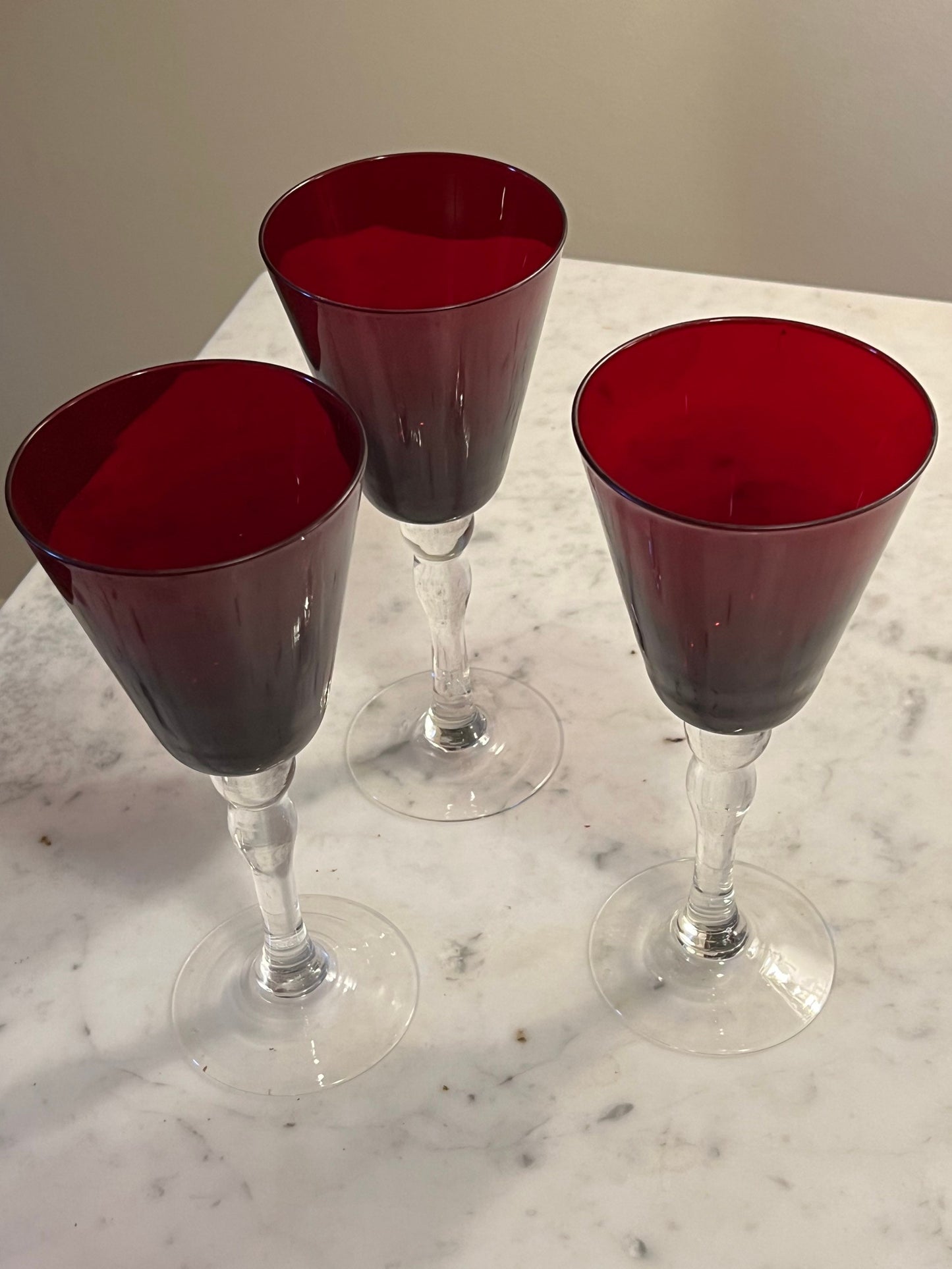 Fenton Ruby Red 3 wine glasses 4 1/2” tall 2.5” wide