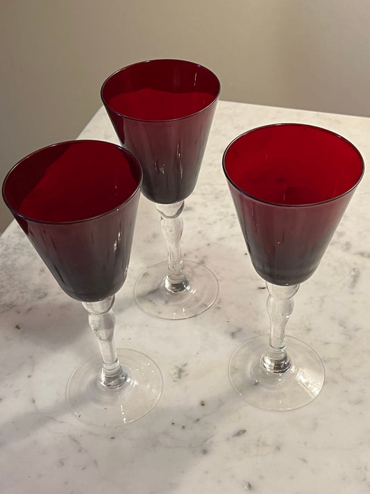 Fenton Ruby Red 3 wine glasses 4 1/2” tall 2.5” wide