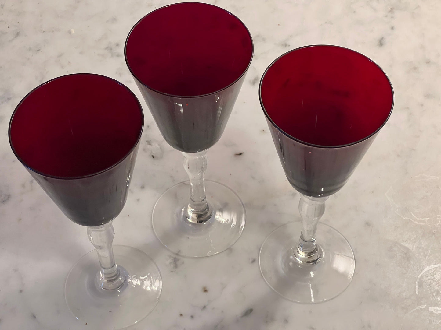 Fenton Ruby Red 3 wine glasses 4 1/2” tall 2.5” wide