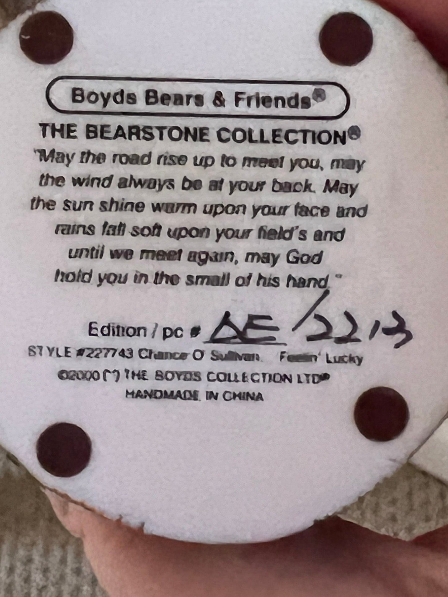 Vintage Boyds Bears & Friends Chance O’ Sullivan Feelin’ Lucky Bearstone Collection Lover Antiques and Vintage
