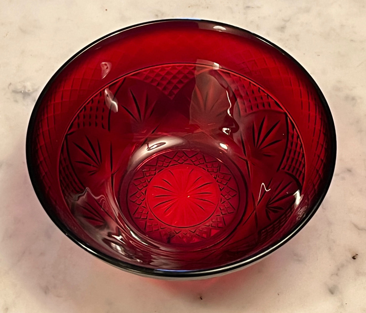 Vintage Ruby Red Small bowl 5 3/4” x 2.5” tall glass art Amberina Etched Glass Lover Antiques and Vintage