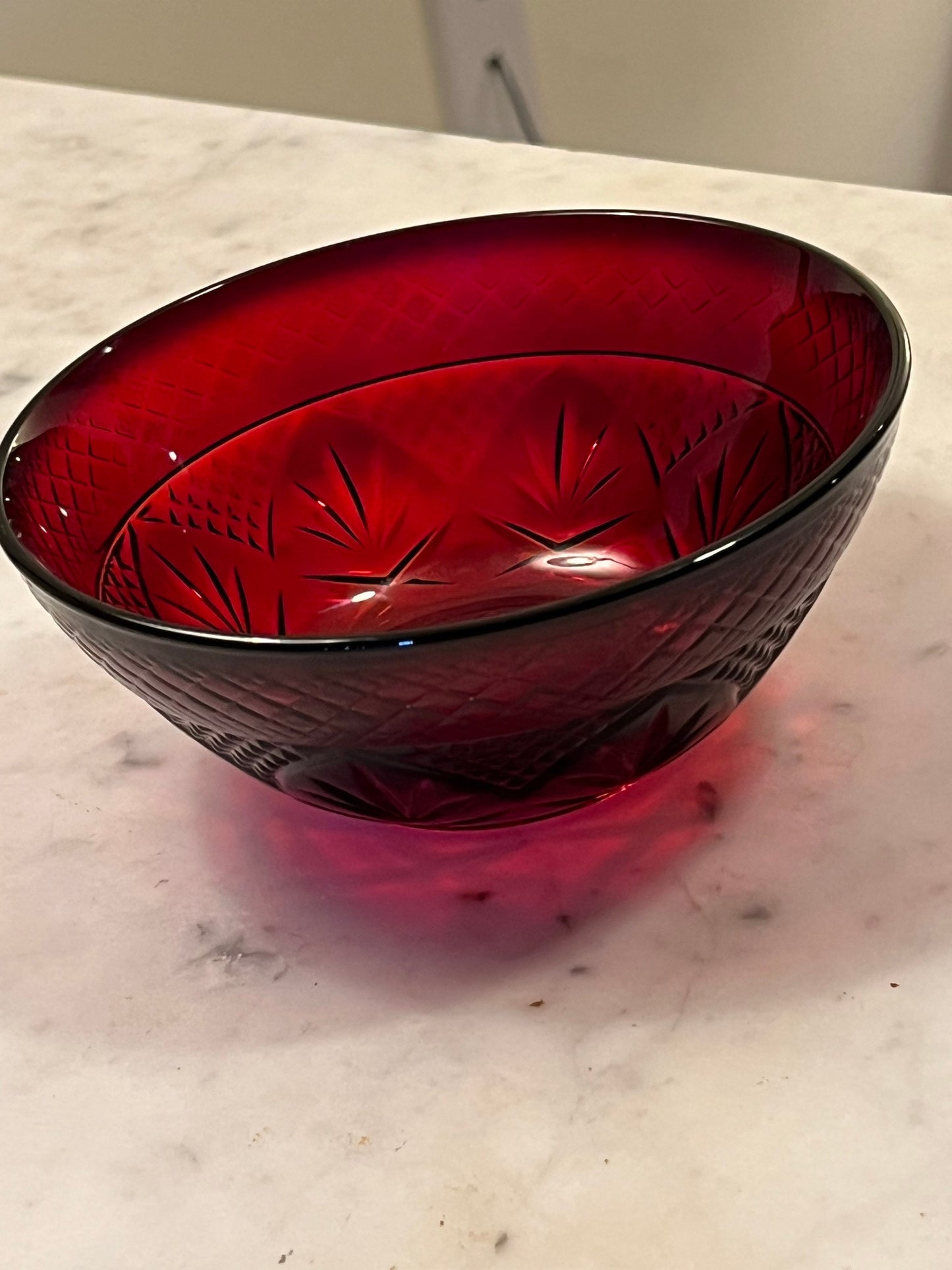 Vintage Ruby Red Small bowl 5 3/4” x 2.5” tall glass art Amberina Etched Glass Lover Antiques and Vintage
