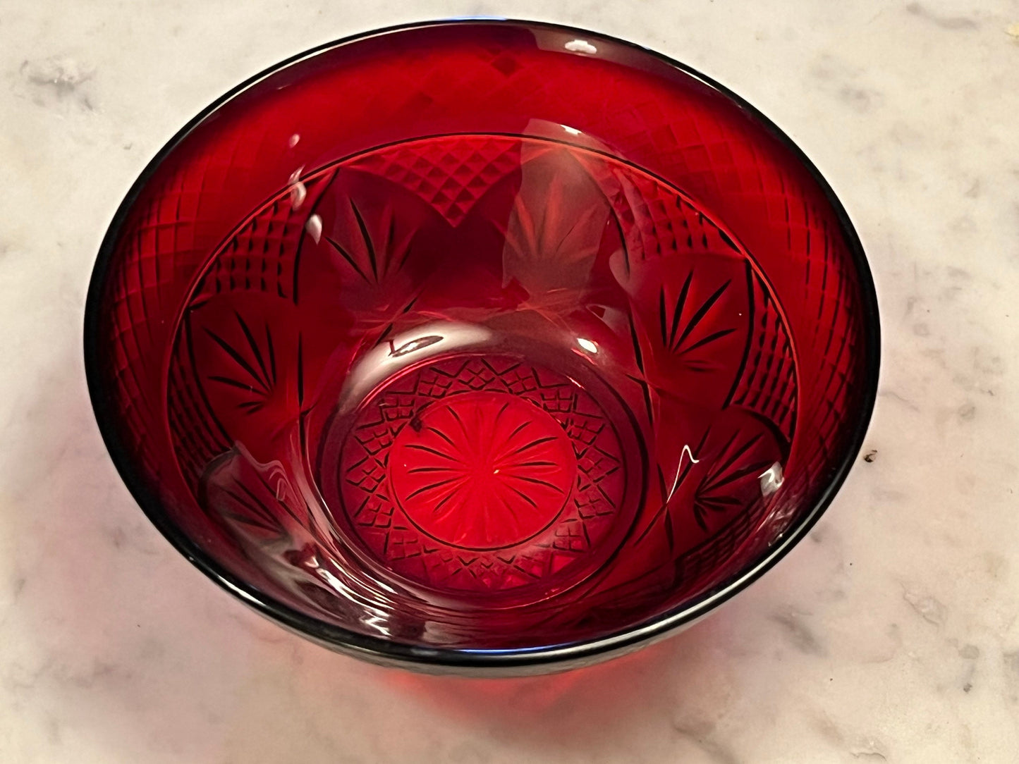 Vintage Ruby Red Small bowl 5 3/4” x 2.5” tall glass art Amberina Etched Glass Lover Antiques and Vintage