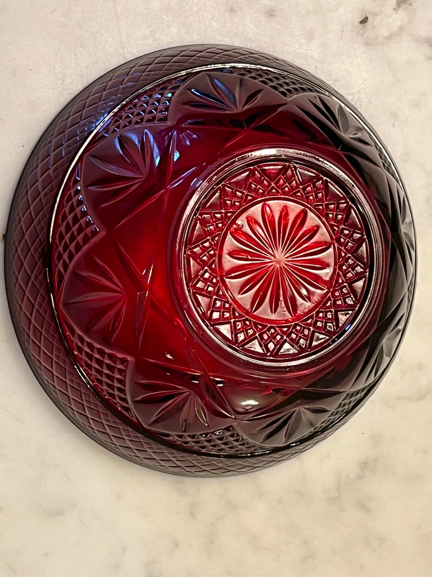 Vintage Ruby Red Small bowl 5 3/4” x 2.5” tall glass art Amberina Etched Glass Lover Antiques and Vintage