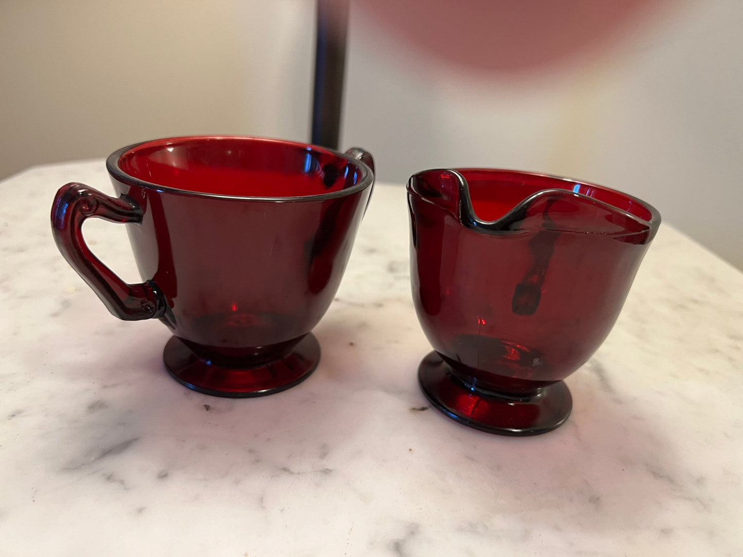 Ruby Red Sugar & Creamer Set red glass mid century modern