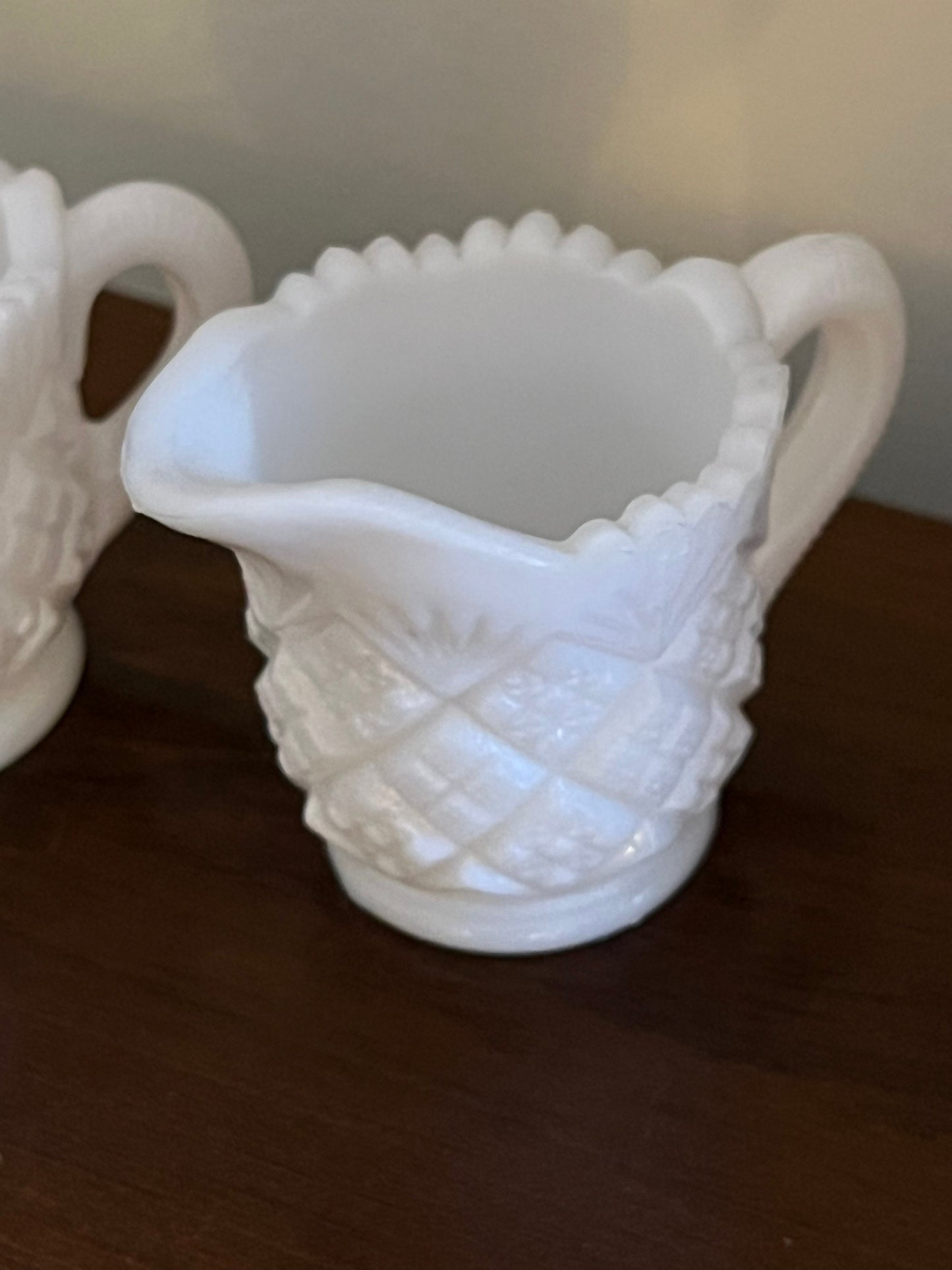 Vintage Westmoreland “Old Quilt” White Milk Glass Creamer and Sugar Bowl Set Lover Antiques and Vintage