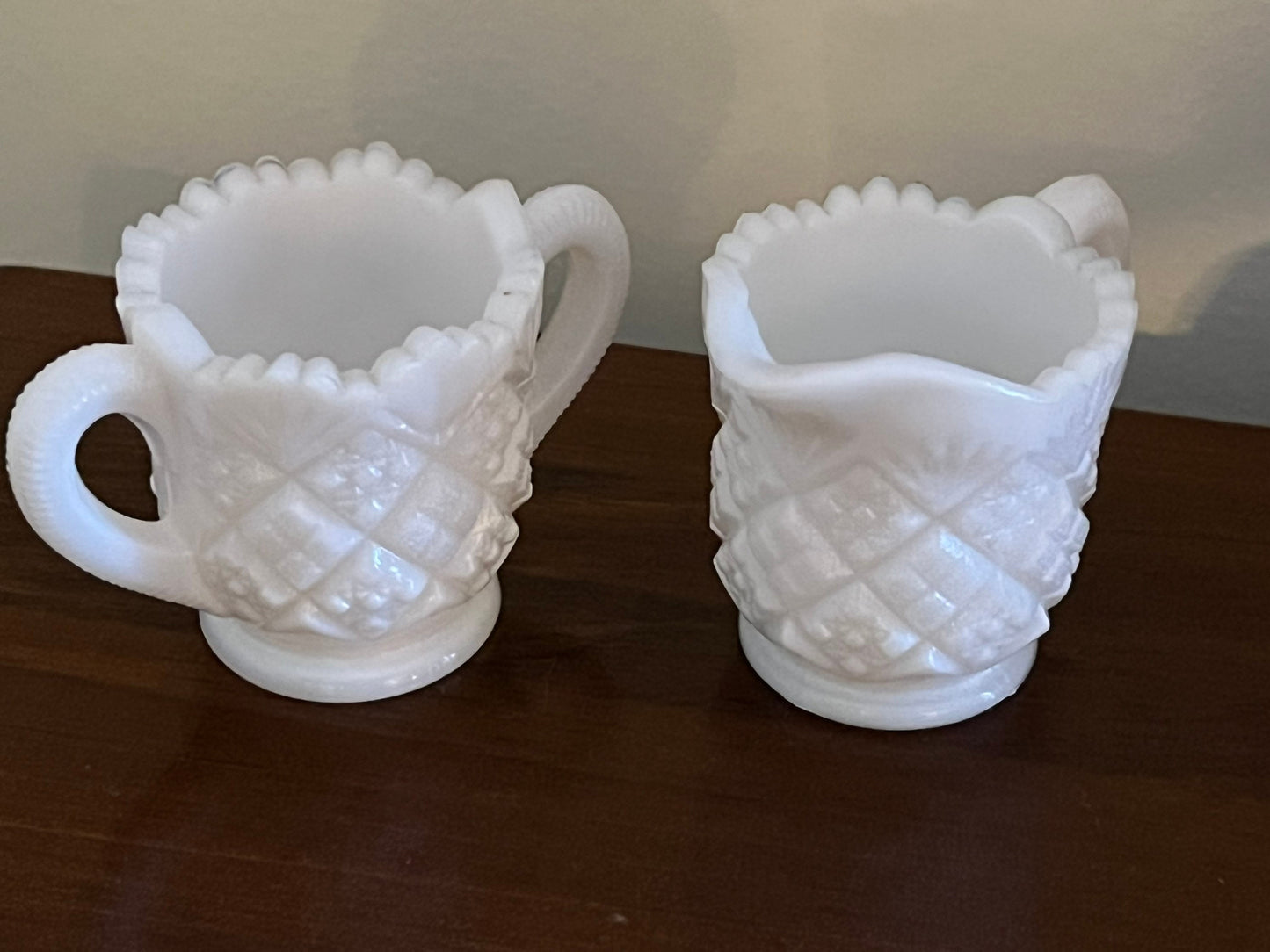 Vintage Westmoreland “Old Quilt” White Milk Glass Creamer and Sugar Bowl Set Lover Antiques and Vintage