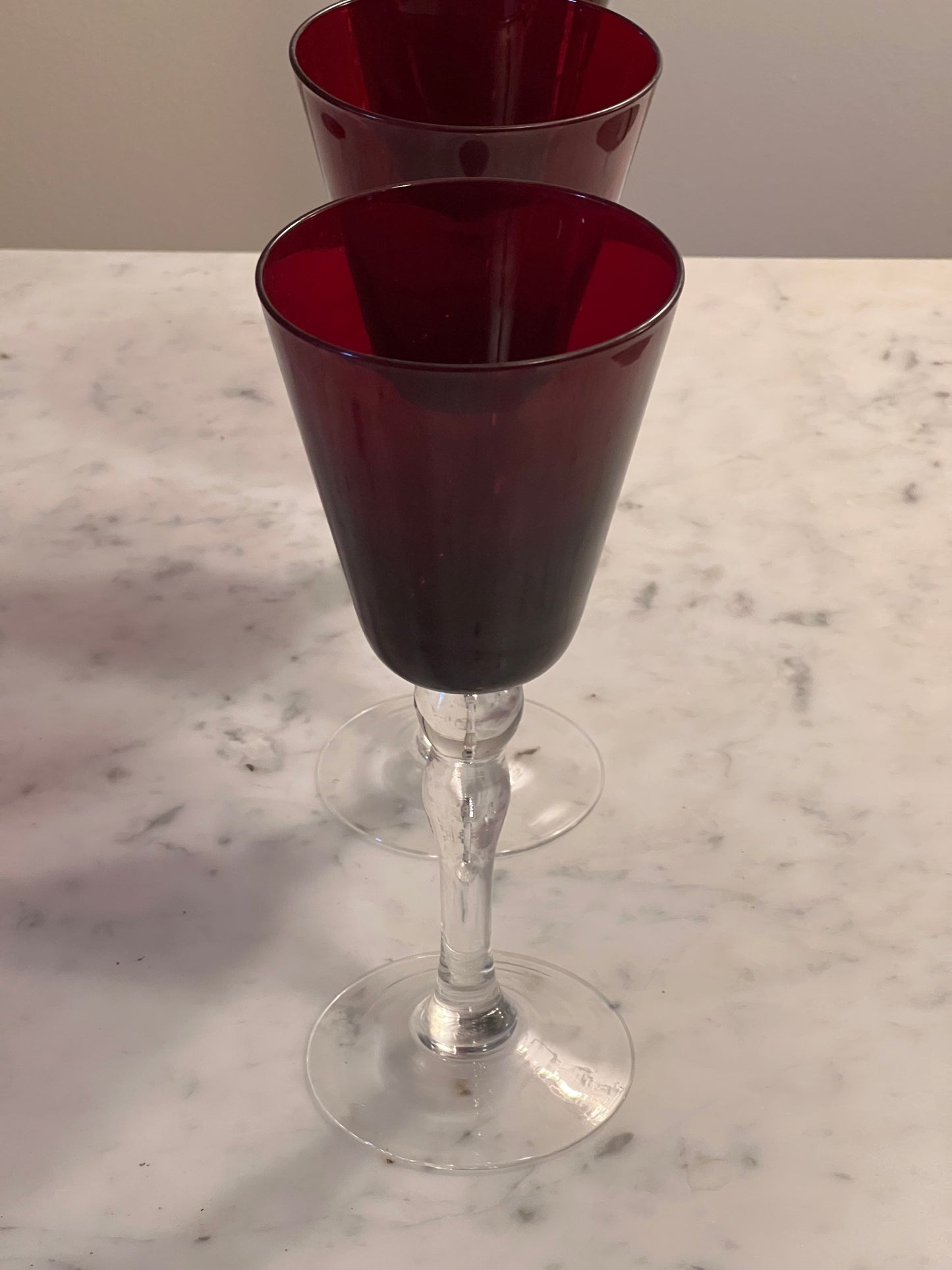 Ruby Red Wine Glasses Set of 3 Mid Century Modern Glass Art Lover Antiques and Vintage