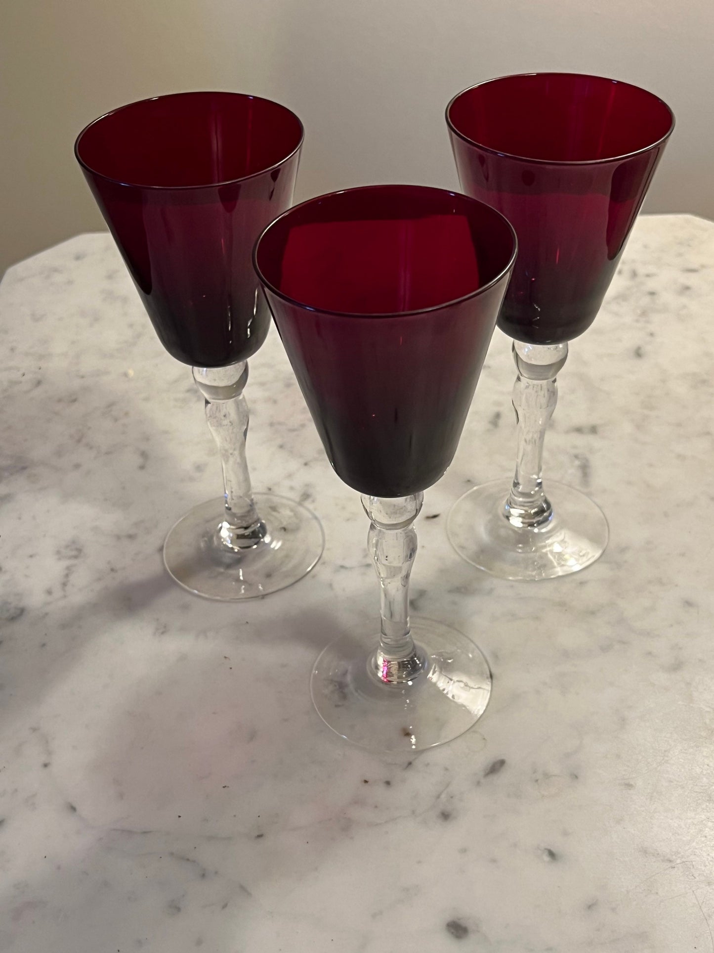 Ruby Red Wine Glasses Set of 3 Mid Century Modern Glass Art Lover Antiques and Vintage
