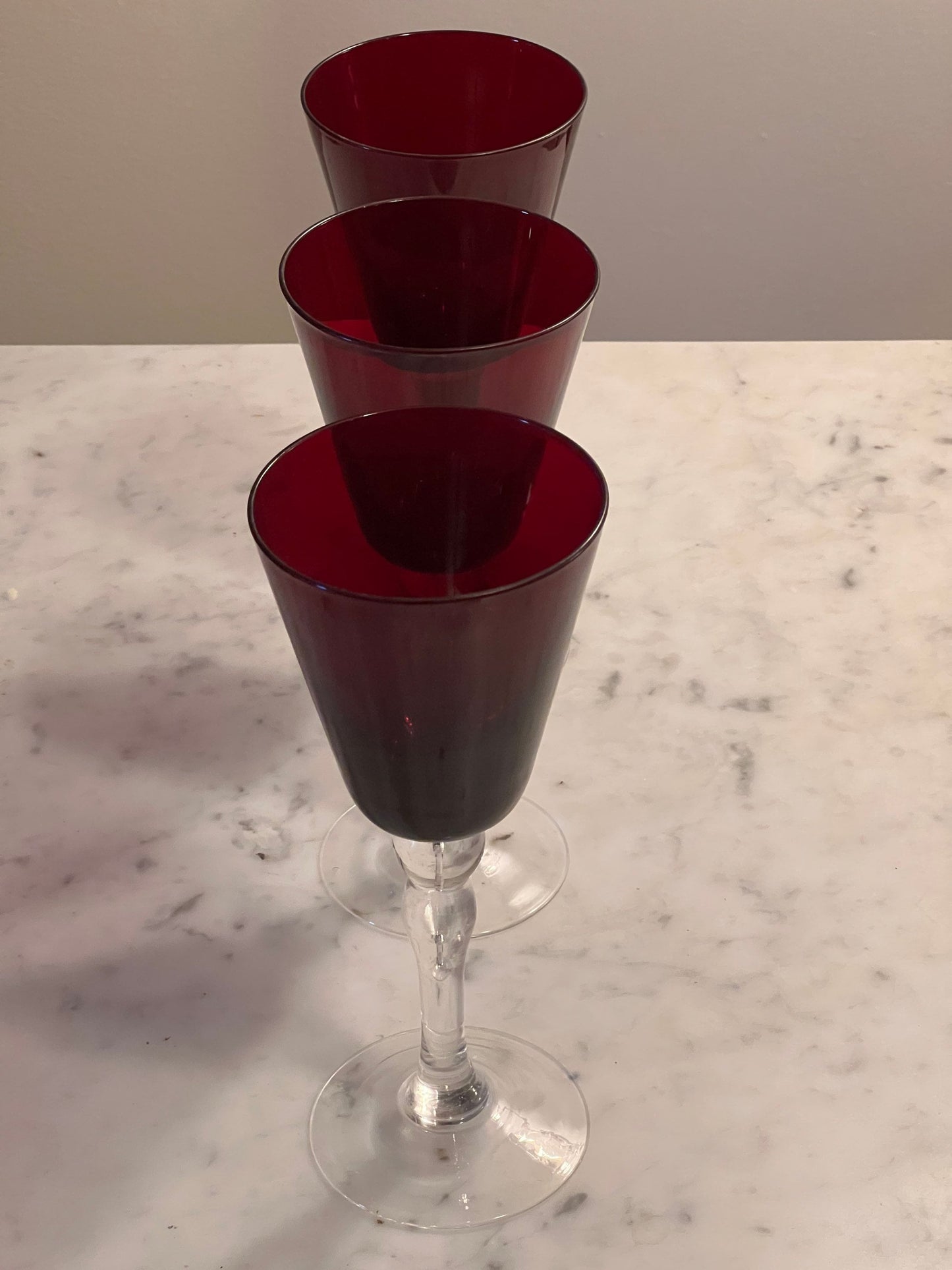Ruby Red Wine Glasses Set of 3 Mid Century Modern Glass Art Lover Antiques and Vintage