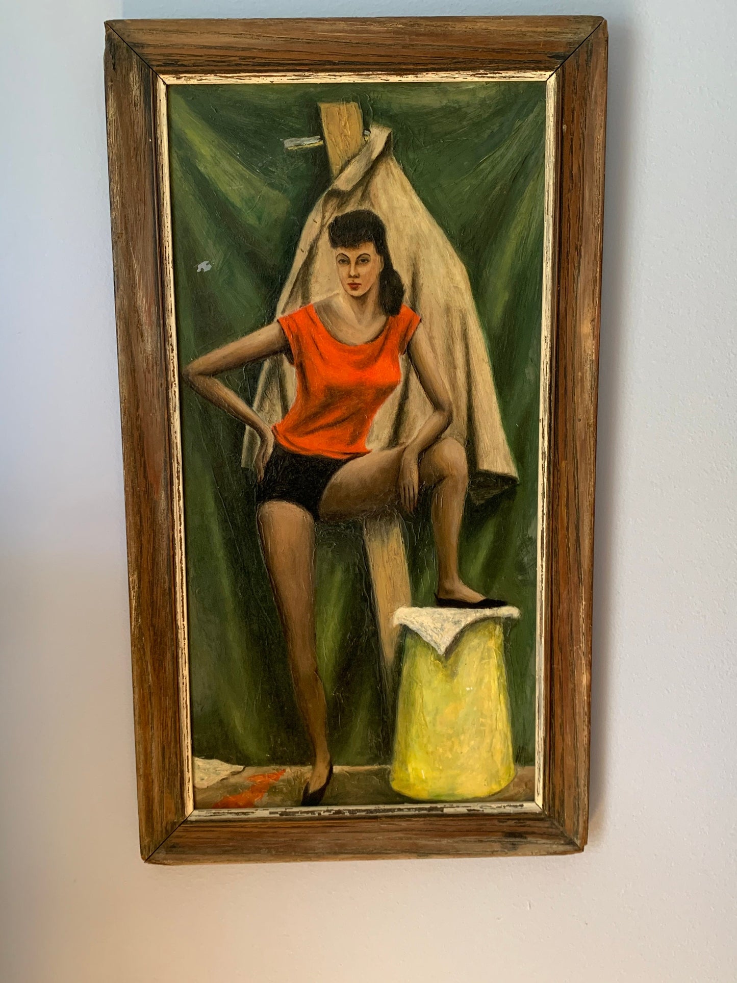 Vintage Lady Hand Painting by artist Robert P. Schweitzer hand painted Mid Century Modern artwork