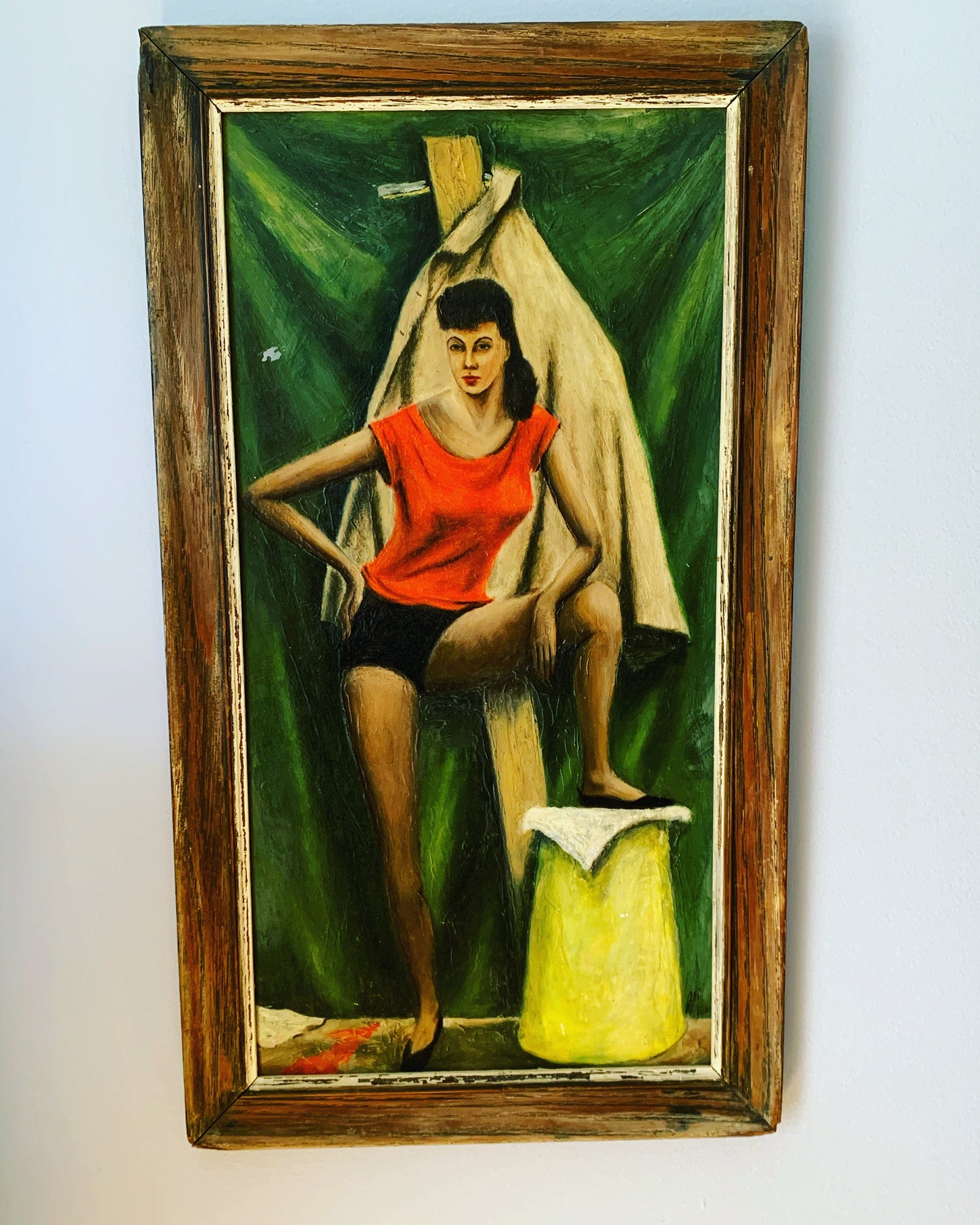 Vintage Lady Hand Painting by artist Robert P. Schweitzer hand painted Mid Century Modern artwork