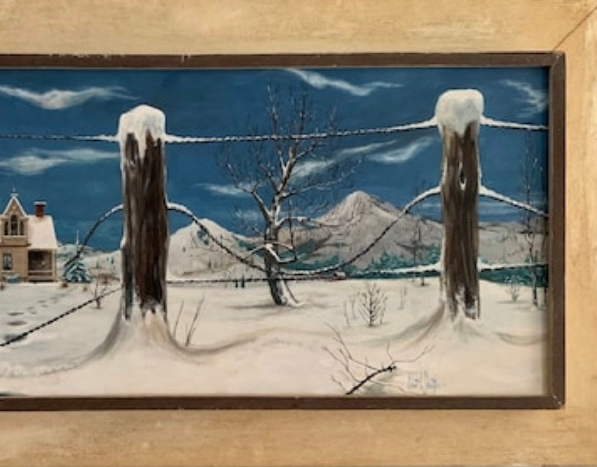 Vintage Winter Scene hand painting by Robert P. Schweitzer signed