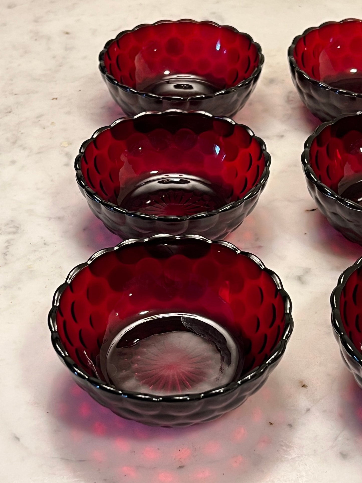 Ruby Red dessert cups set of 6 4.5” wide x 2” tall glass art artwork