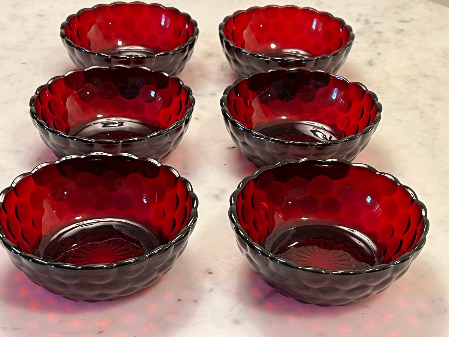 Ruby Red dessert cups set of 6 4.5” wide x 2” tall glass art artwork