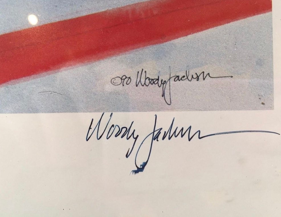 Woody Jackson 1990 Jewett Farm Signed & Framed Cow Print Abstract Ben and Jerry artwork art