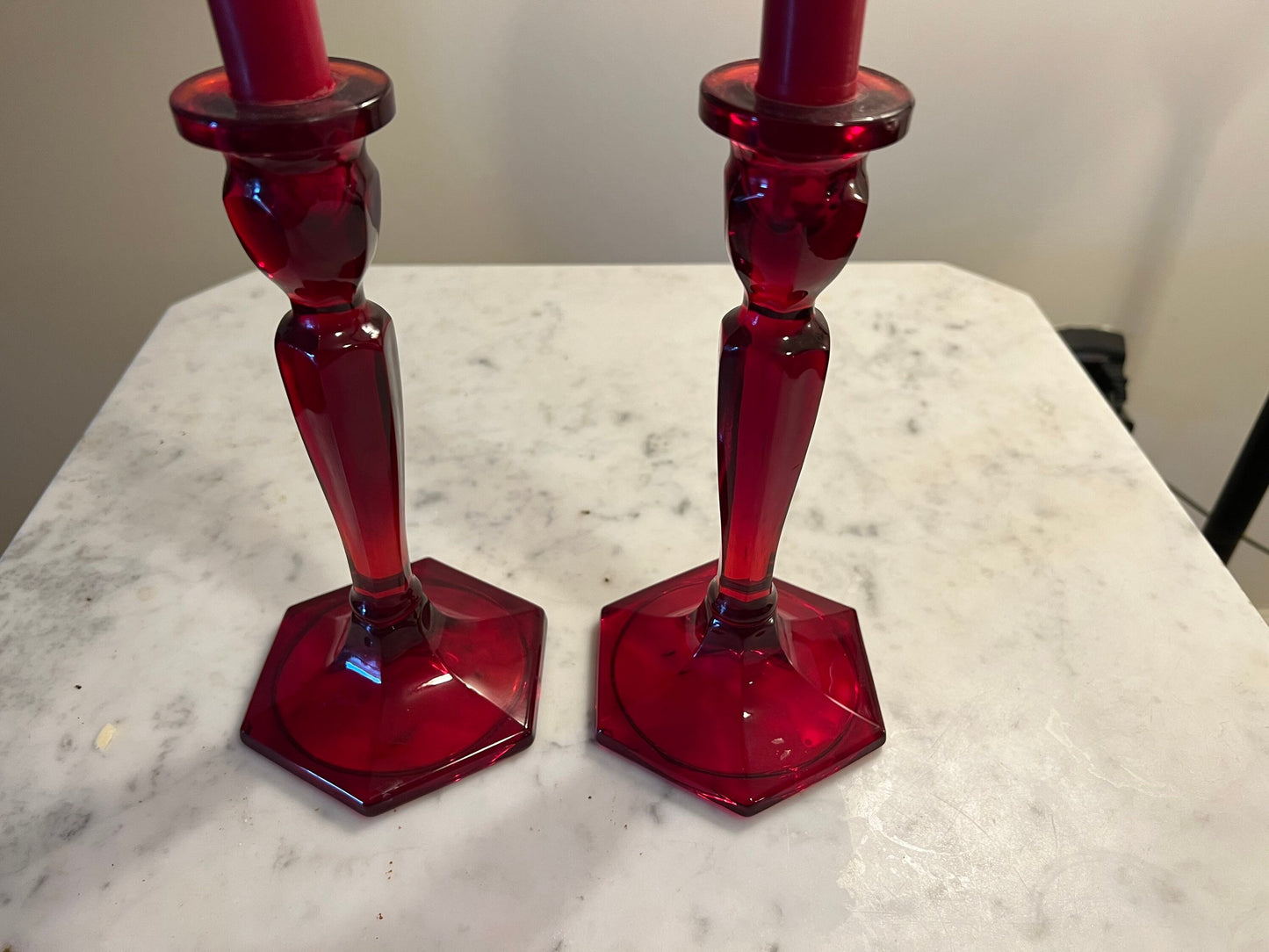 Vintage Fenton Ruby Red Pair of Candleholders Candlestick Holders Lover Antiques and Vintage