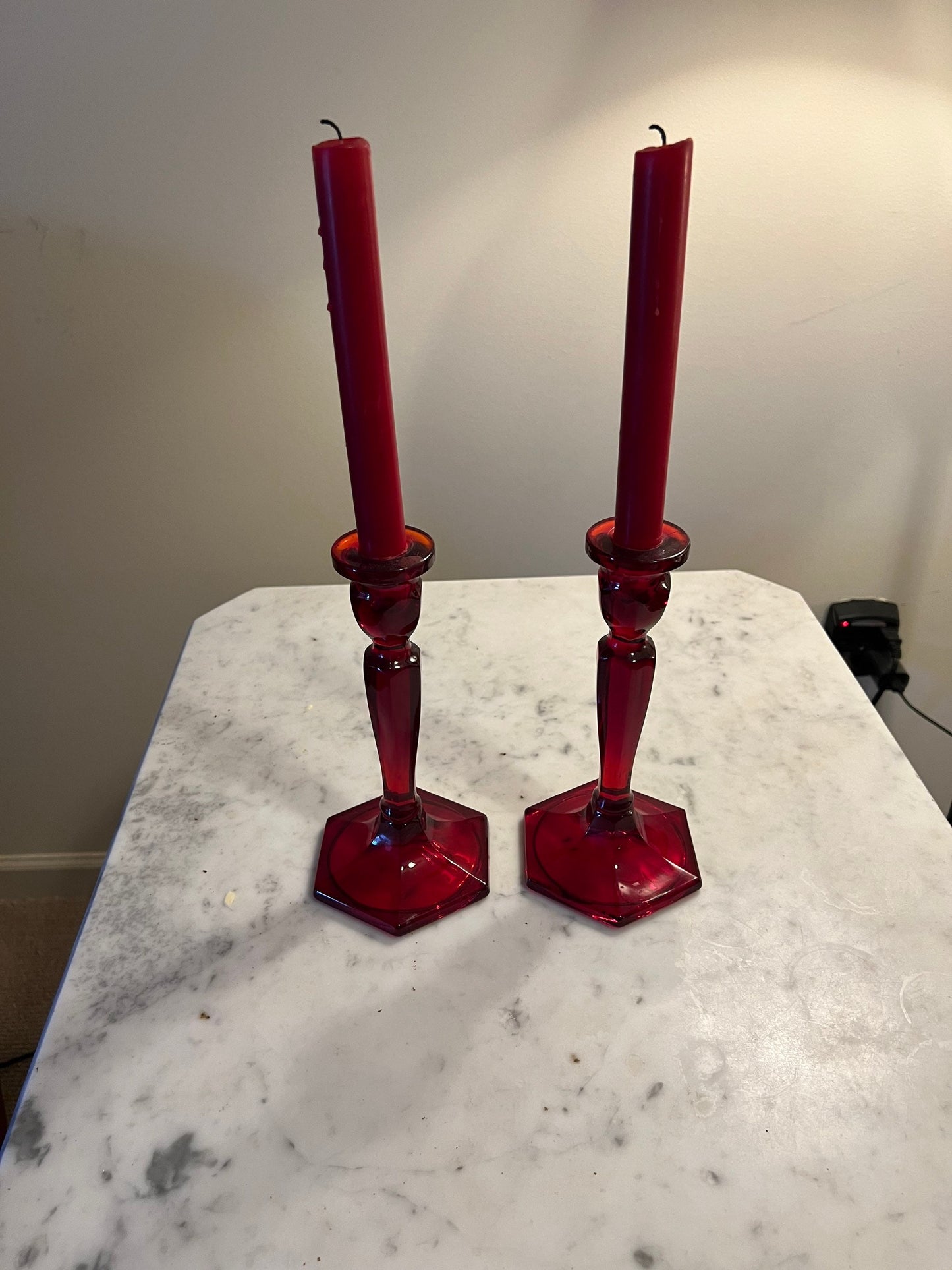 Vintage Fenton Ruby Red Pair of Candleholders Candlestick Holders Lover Antiques and Vintage