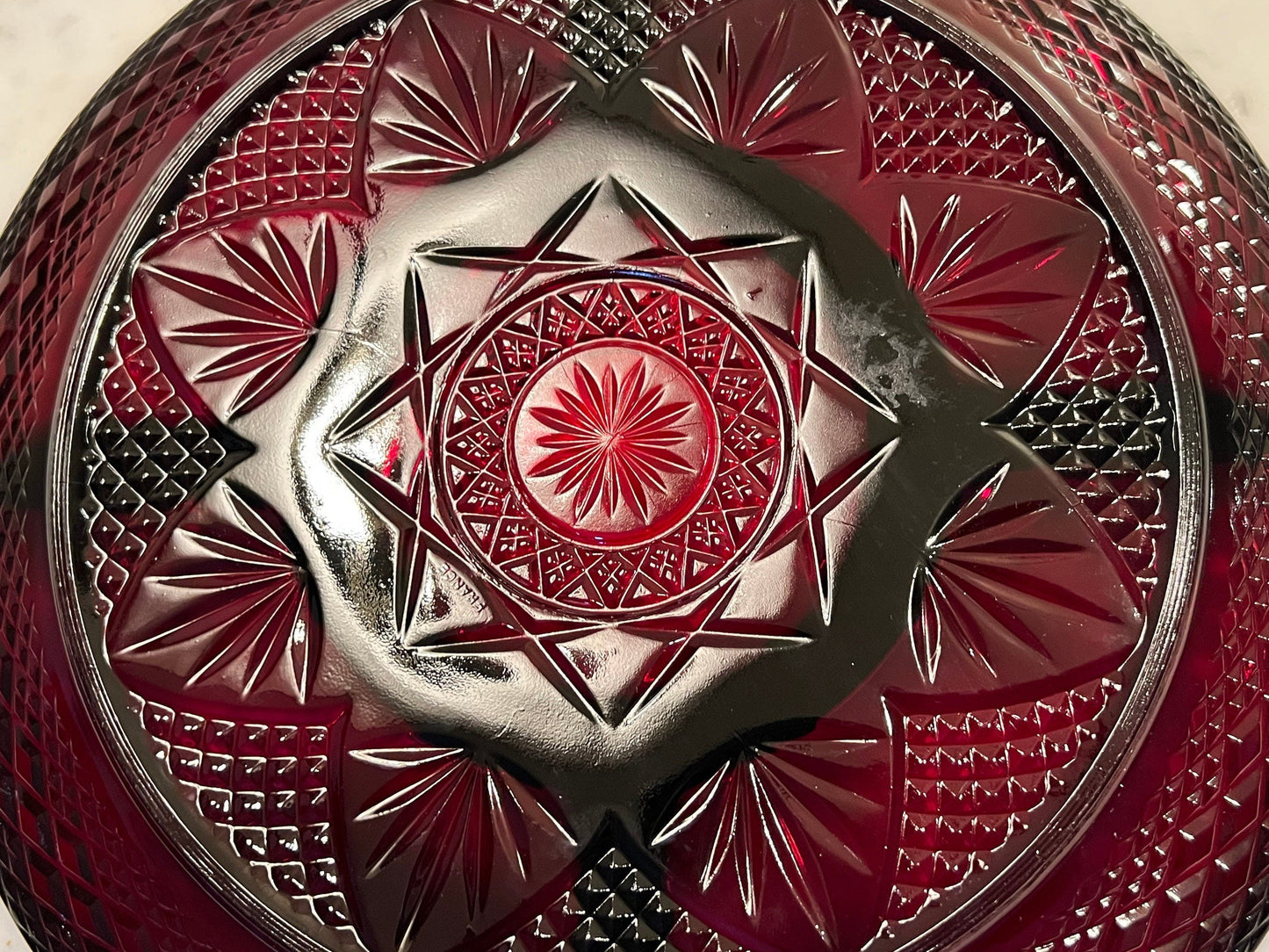 Vintage Ruby Red Pressed Glass Divided Plate Server 8” Art Glass Plate Appetizer Tray Lover Antiques and Vintage