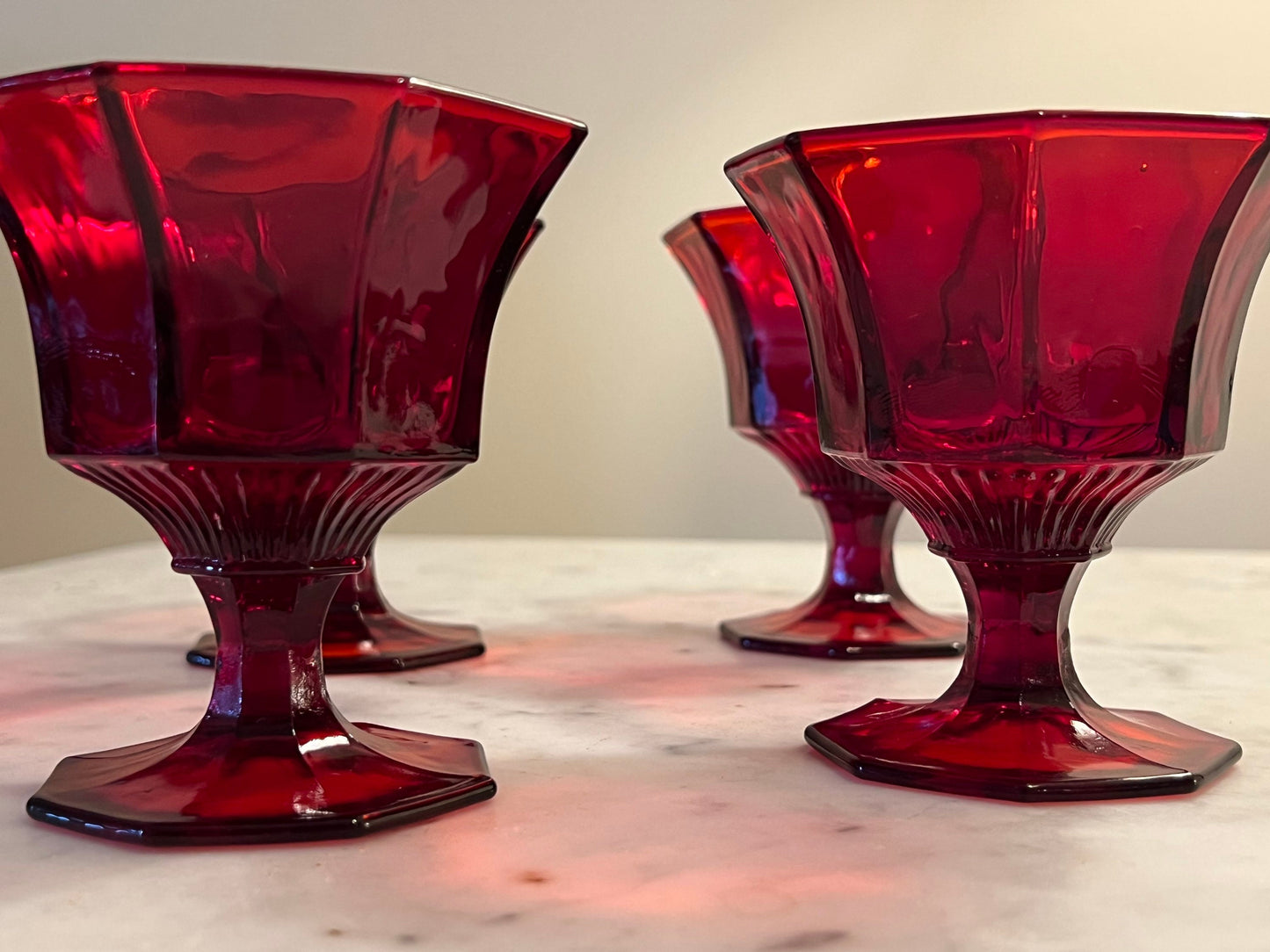 Vintage Ruby Red Dessert Glasses Goblets Set of 4 Lover Antiques and Vintage