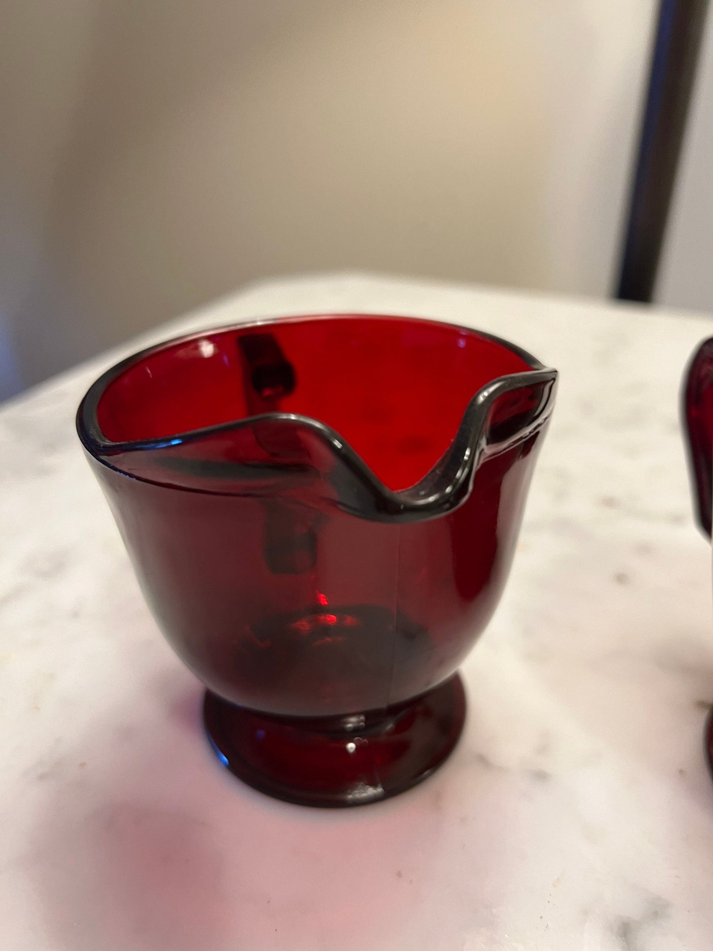 Ruby Red Sugar & Creamer Set red glass mid century modern