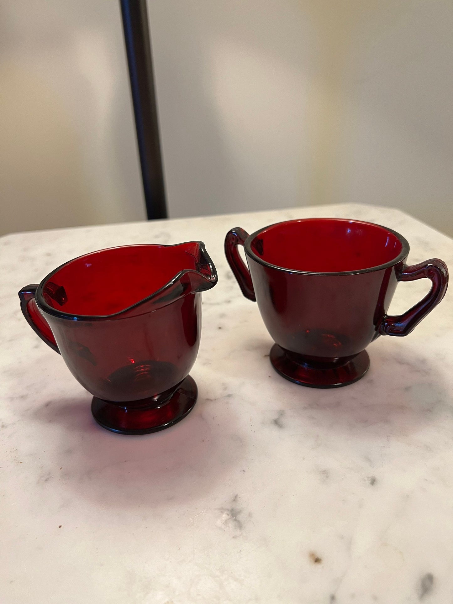 Ruby Red Sugar & Creamer Set red glass mid century modern