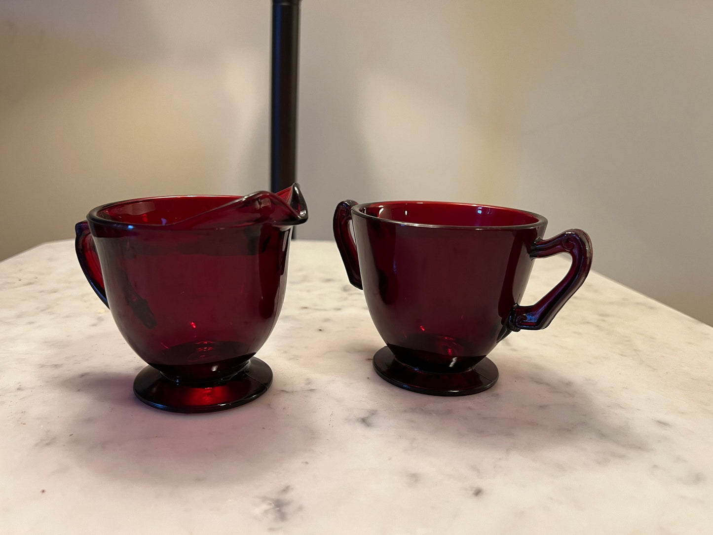 Ruby Red Sugar & Creamer Set red glass mid century modern