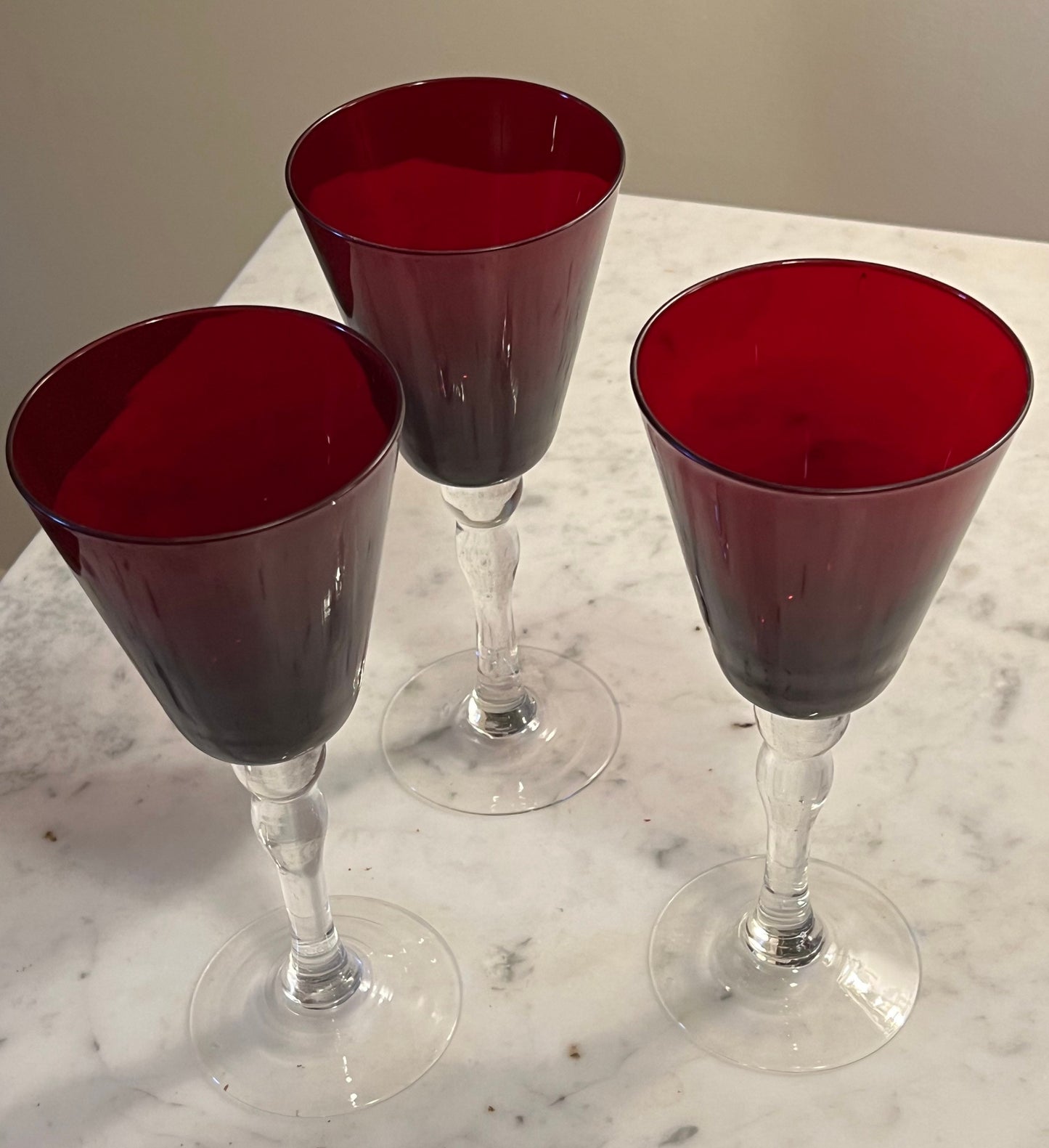 Ruby Red Wine Glasses Set of 3 Mid Century Modern Glass Art Lover Antiques and Vintage