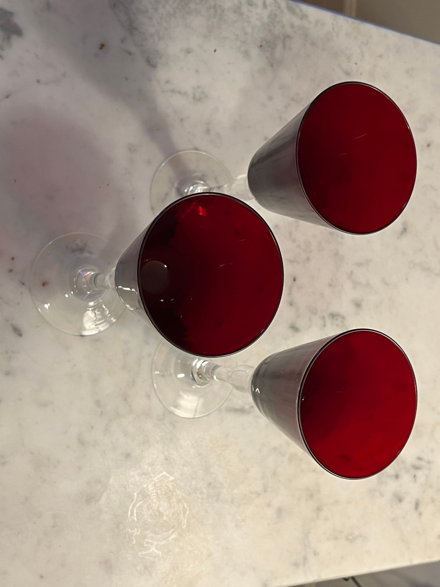 Ruby Red Wine Glasses Set of 3 Mid Century Modern Glass Art Lover Antiques and Vintage