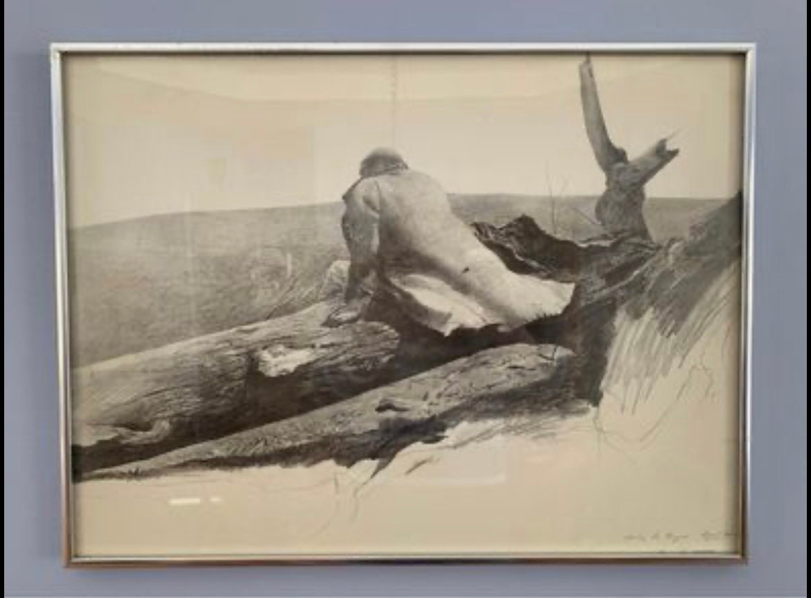 Andrew Wyeth Black and White Pencil Sketch Print Titled "Study For April Wind" Created this in 1952 Lover Antiques and Vintage