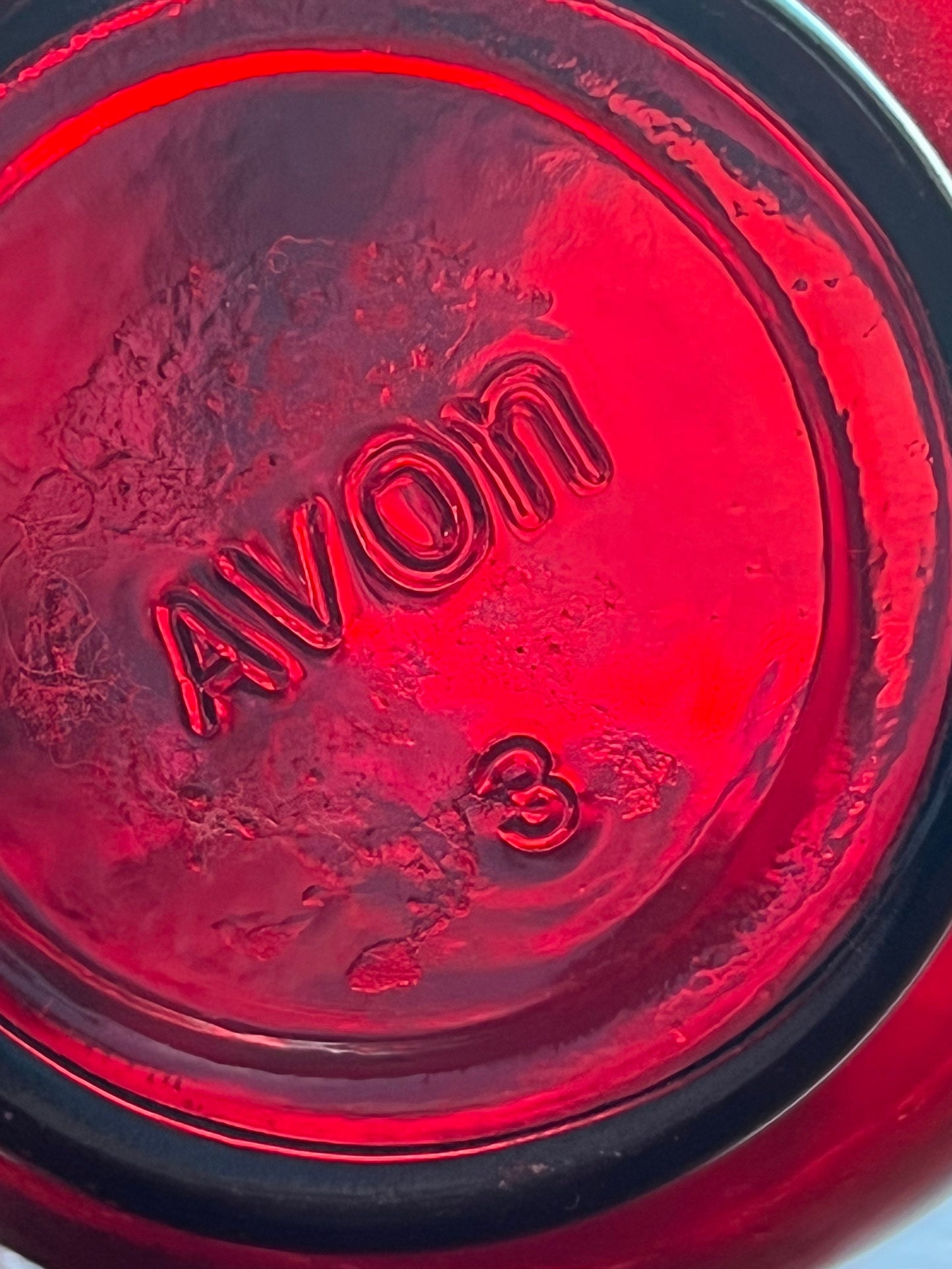 1980s Avon Ruby Red Glass Strawberry Bath Foam Decanter Bottle
