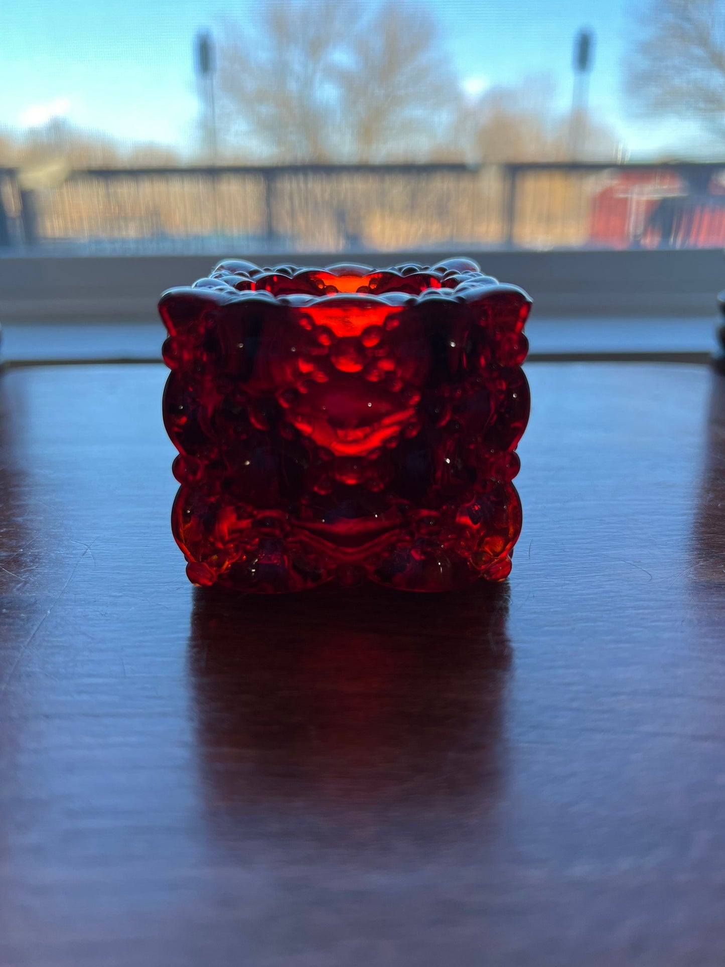 Vintage Fenton Amberina Amber Glass Votive Holder Mid Century Modern Glows with Cadmium Lover Antiques and Vintage