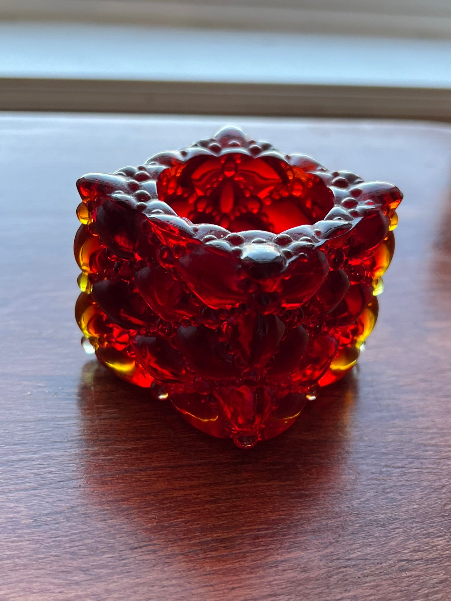 Vintage Fenton Amberina Amber Glass Votive Holder Mid Century Modern Glows with Cadmium Lover Antiques and Vintage