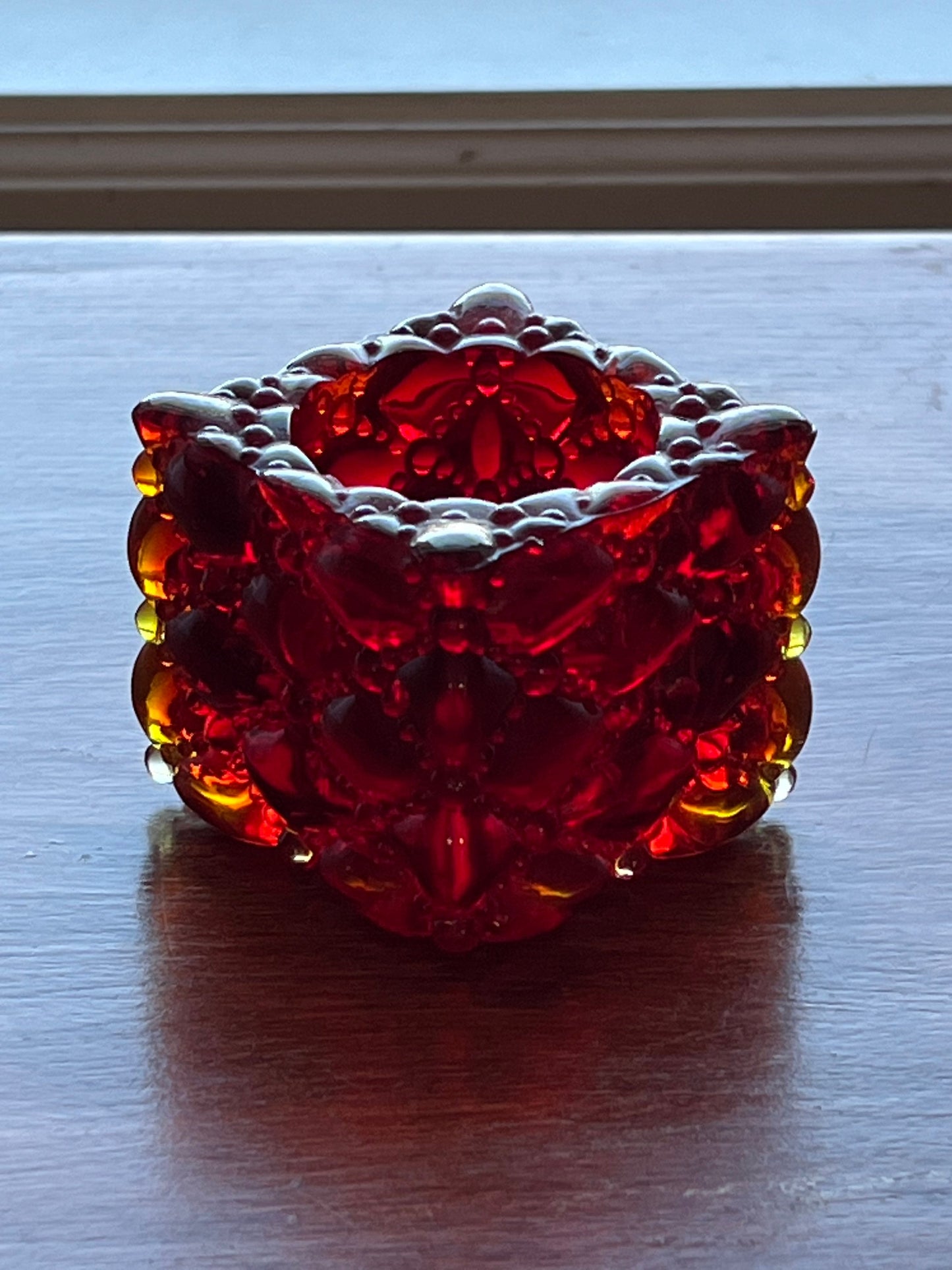 Vintage Fenton Amberina Amber Glass Votive Holder Mid Century Modern Glows with Cadmium Lover Antiques and Vintage